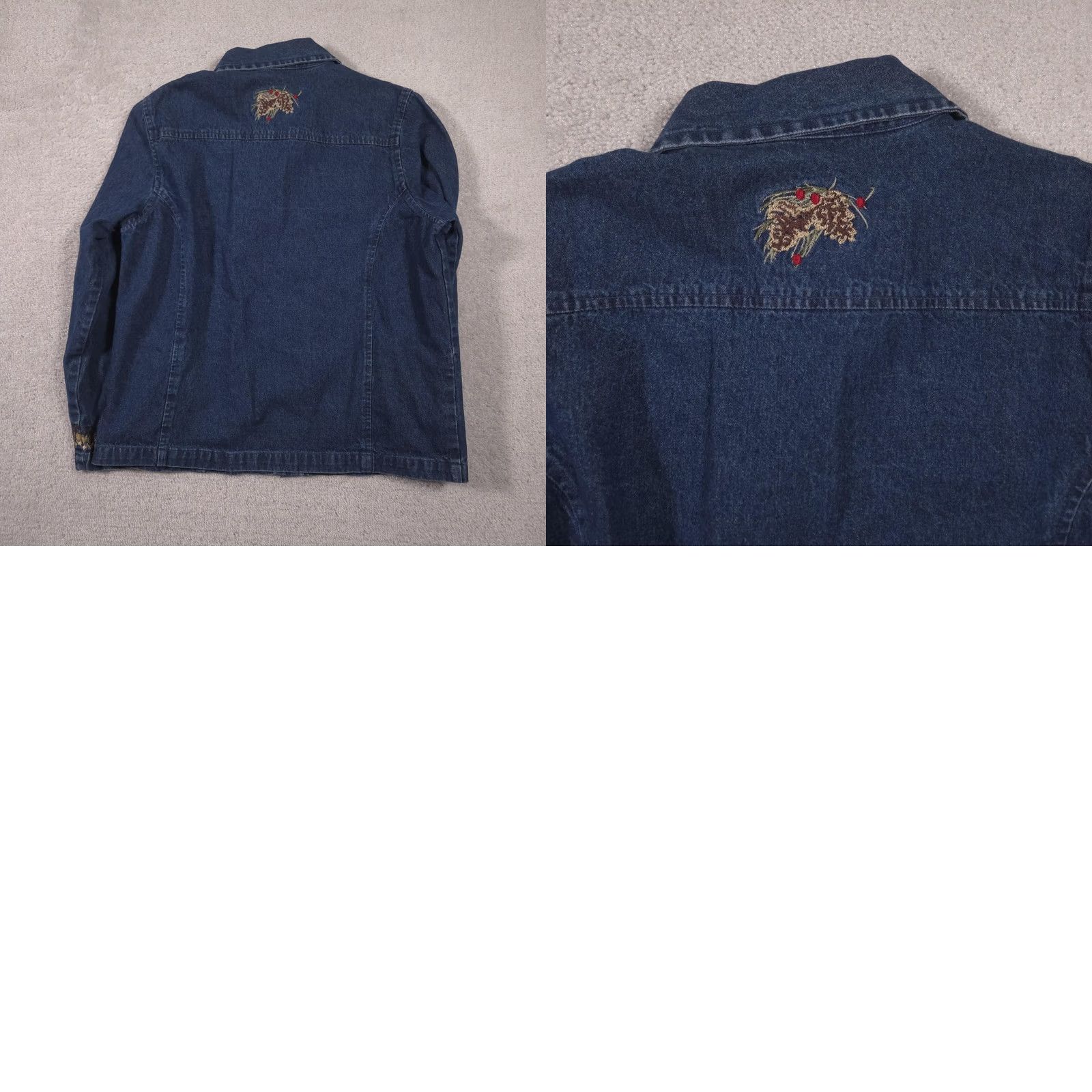 Denime VINTAGE NorthCrest Jacket Womens Large Blue Denim Fair Isle Pinecone Embroidered Holiday Size L / US 10 / IT 46 - 9 Thumbnail