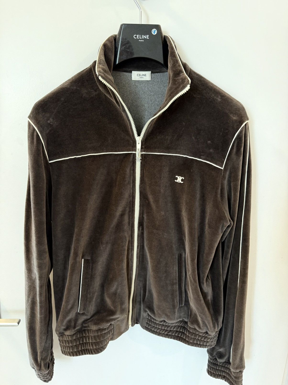 Celine × Hedi Slimane Celine Cotton-Blend Brown Velour Track Jacket - M Size US M / EU 48-50 / 2 - 1 Thumbnail