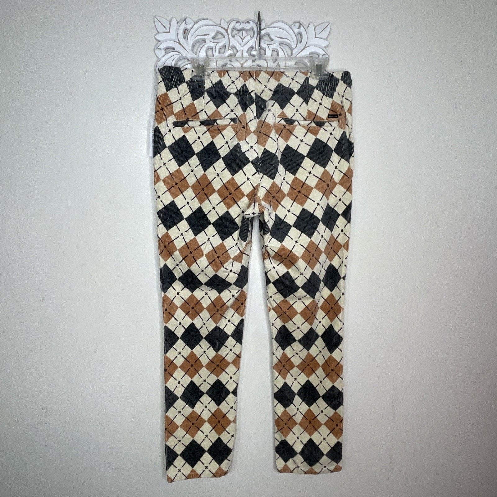 Pacsun PACSUN M Slim Argyle Corduroy PANTS Elastic Waist TAN GRAY Size 33" - 10 Thumbnail