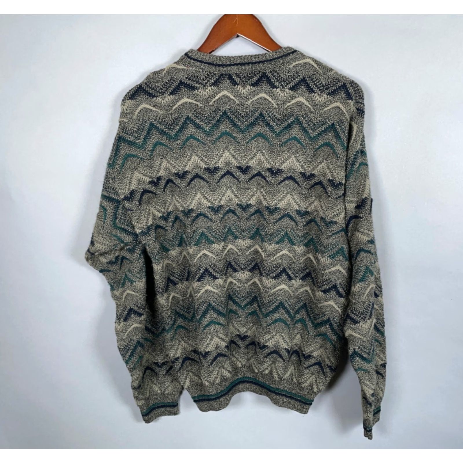 Jantzen VINTAGE Jantzen Men's Pullover Sweater Adult Medium Green Geometric Knit Retro 90s Casual Size US M / EU 48-50 / 2 - 2 Thumbnail