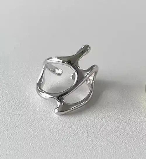 Handmade Abstract Ring Slime Silver Modern Punk Art Psychedelic Size ONE SIZE - 2 Thumbnail
