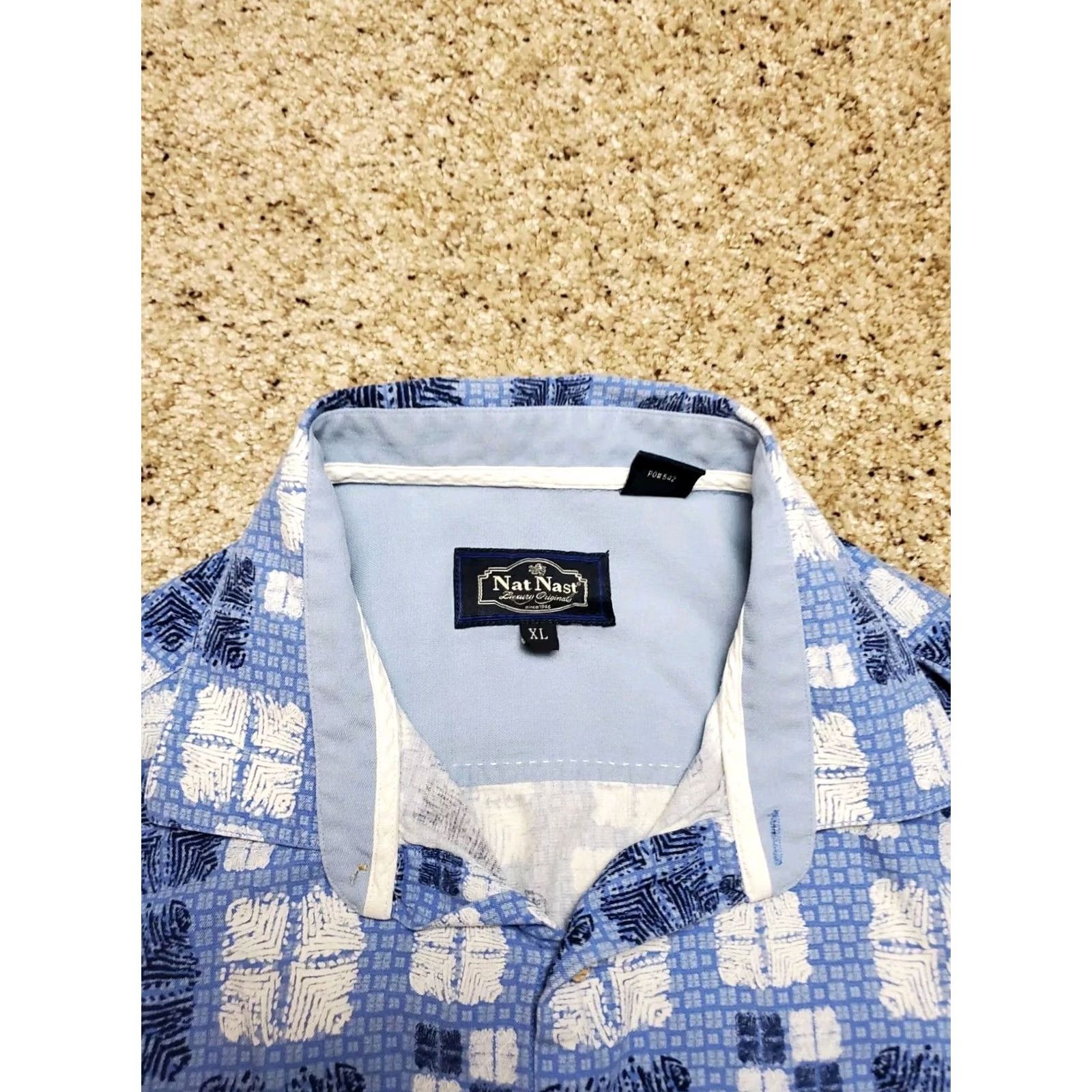 Nat Nast Nat Nast Shirt XL Mens Blue Silk Blend Geometric Tribal Short Sleeve Button Up Size US XL / EU 56 / 4 - 3 Thumbnail