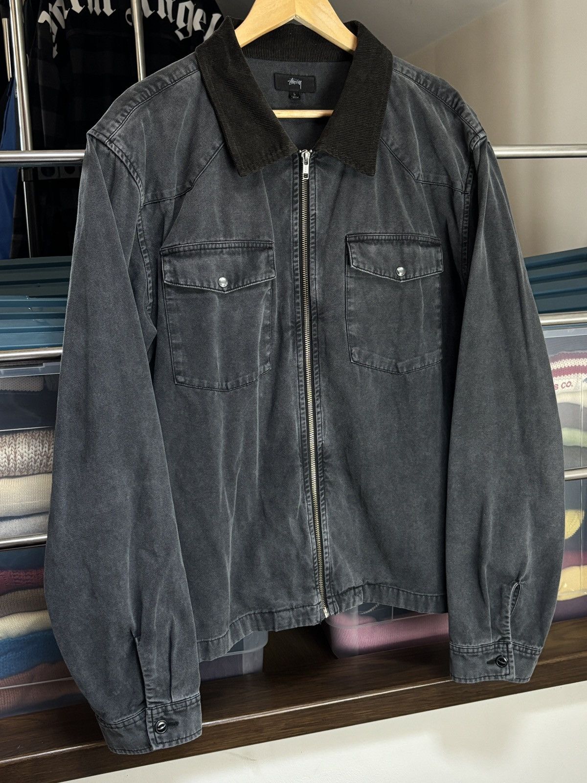 Stussy Vintage Stussy Japan Zip Up Dark Grey Denim Jacket Size US L / EU 52-54 / 3 - 2 Thumbnail