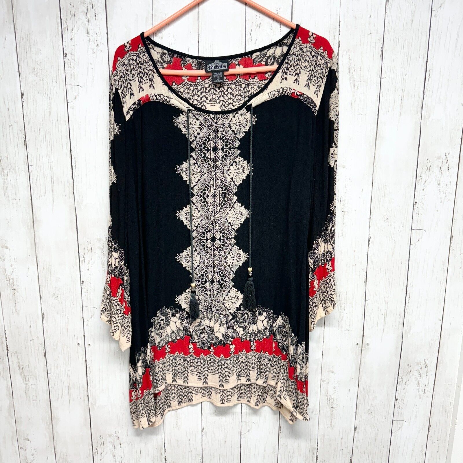 Other Angie Dress Small Plus Boho Printed Bell Sleeve Tunic Tribal Size S / US 4 / IT 40 - 1 Thumbnail