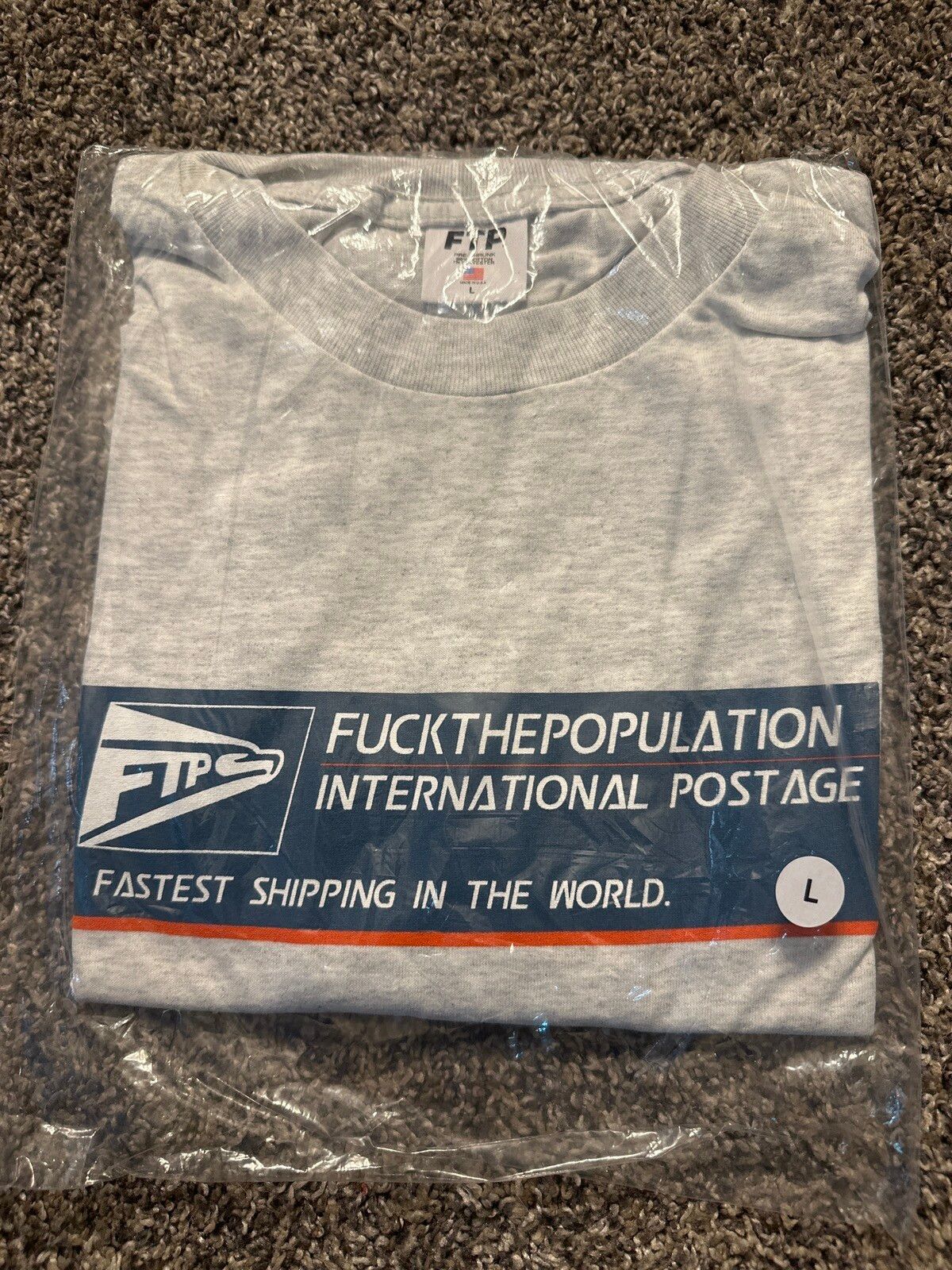 Pre-owned Fuck The Population Ftp International Postage (ups) Tee In Grey