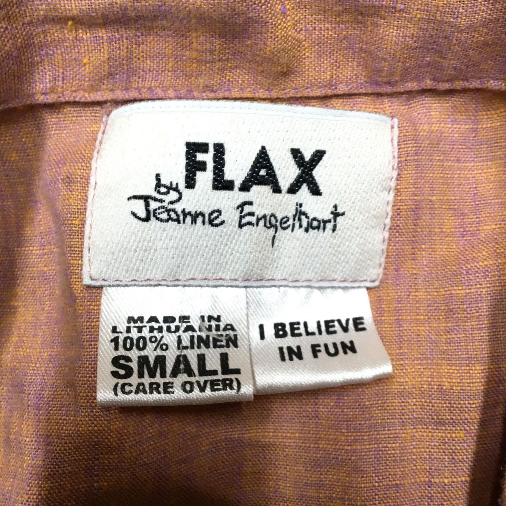 FLAX VINTAGE FLAX by Jeanne Engelhart Shirt Mens Small Orange Linen Short Sleeve Button-Up Collared Size US S / EU 44-46 / 1 - 4 Thumbnail