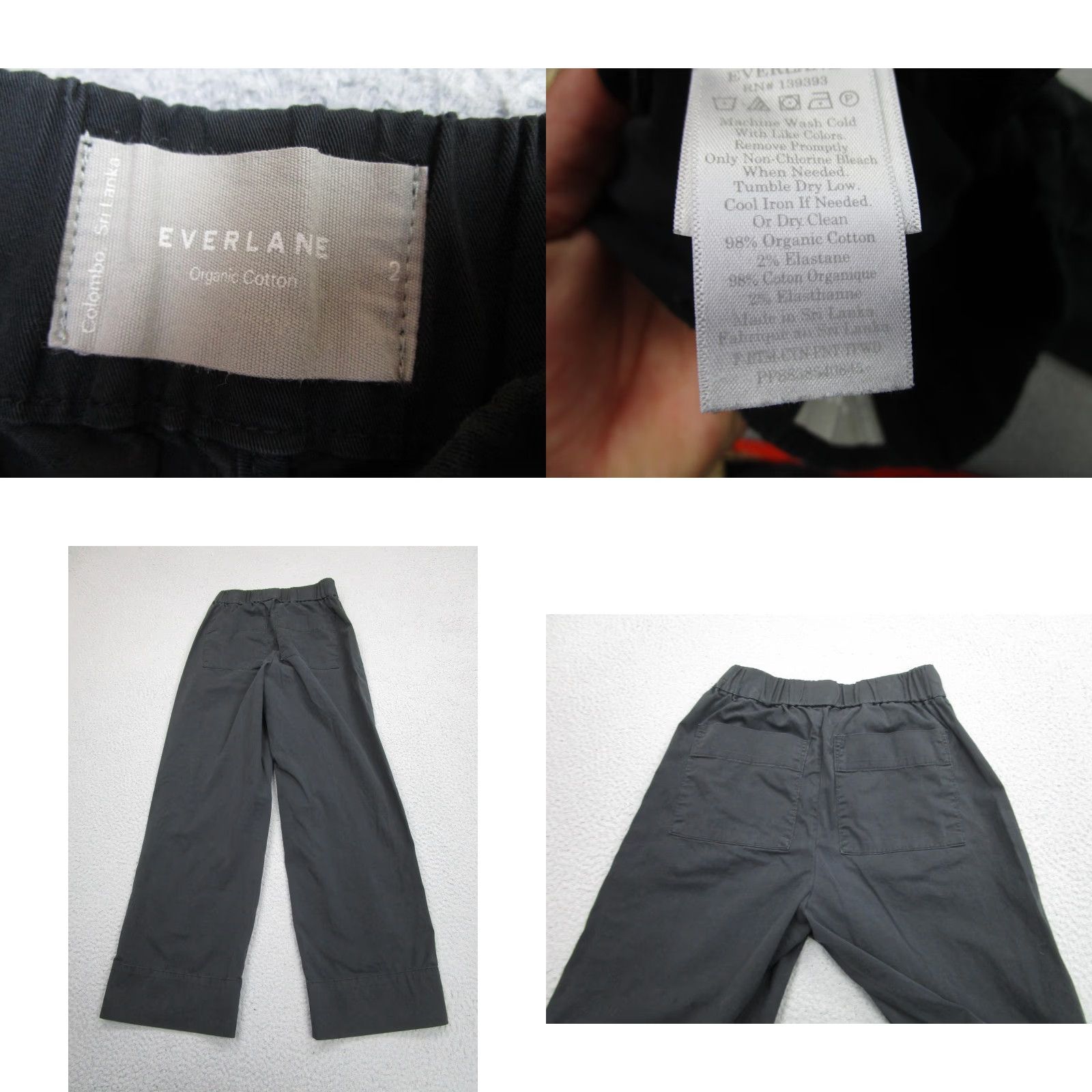Everlane Everlane Pants Womens 2 Black Organic Cotton Wide Leg Elastic Waist Chino Casual Size 26" / US 2 / IT 38 - 9 Thumbnail