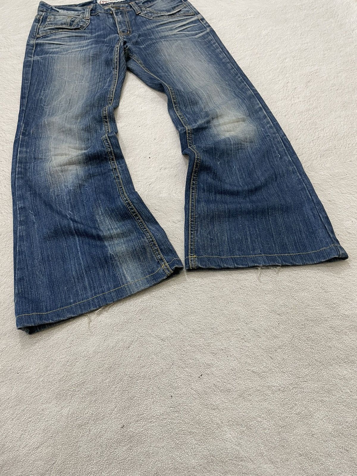 Japanese Brand 00s Diesel Flare Denim Distressed Bootcut Blue Jeans Wash Y2 Size US 31 - 3 Thumbnail