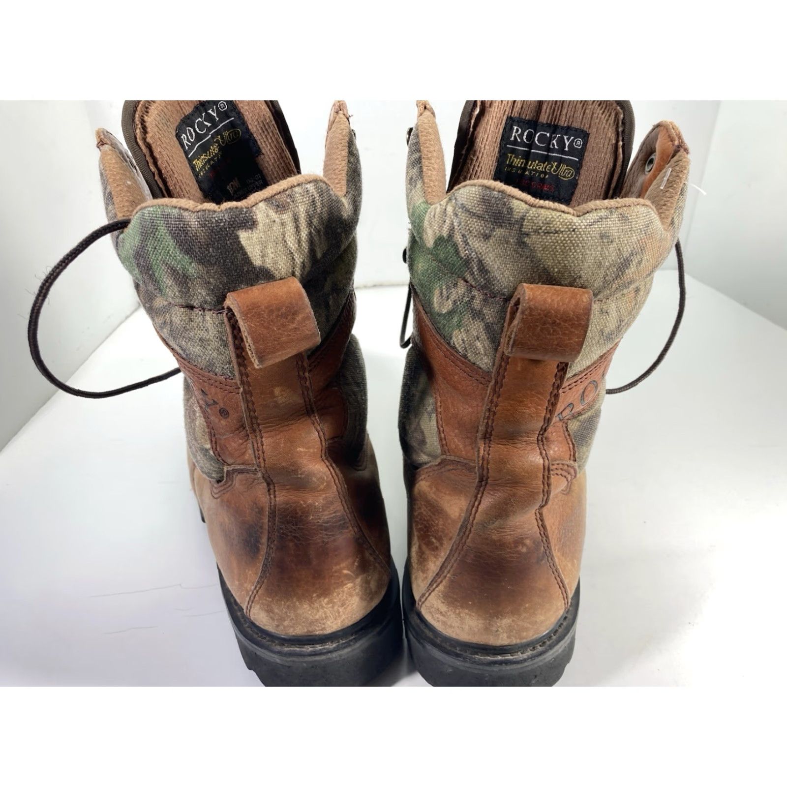 Vintage ROCKY Goretex Hunting Boots Men 10 M Brown Leather Lace Up Camouflage Leather Upper | Combat Style, Hunting Theme, Leather Outsole, US 10 Size US 10 / EU 43 - 7 Thumbnail