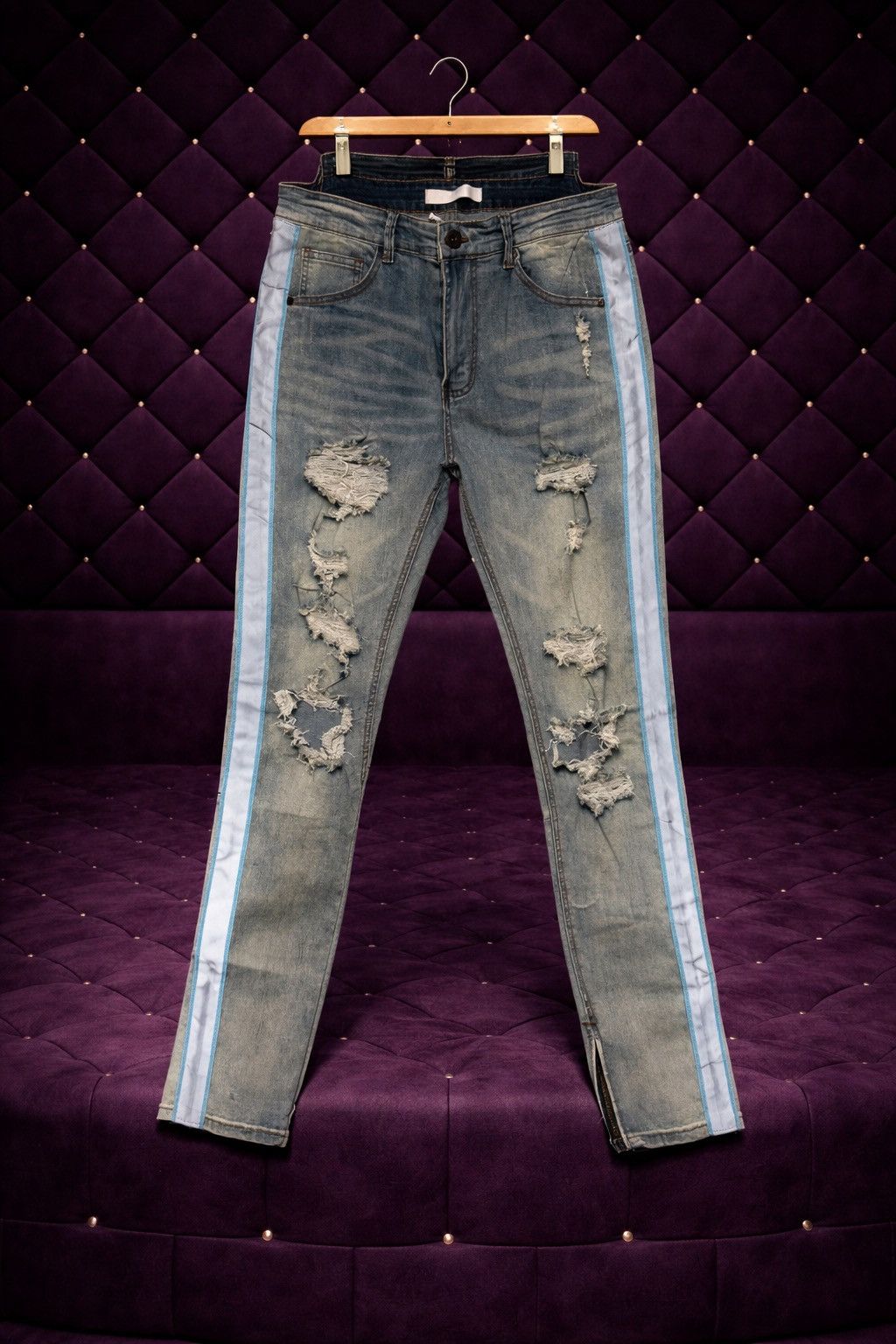 Other DISTRESSED RIPPED SILVER STRIPE DENIM JEANS Size US 32 / EU 48 - 1 Preview