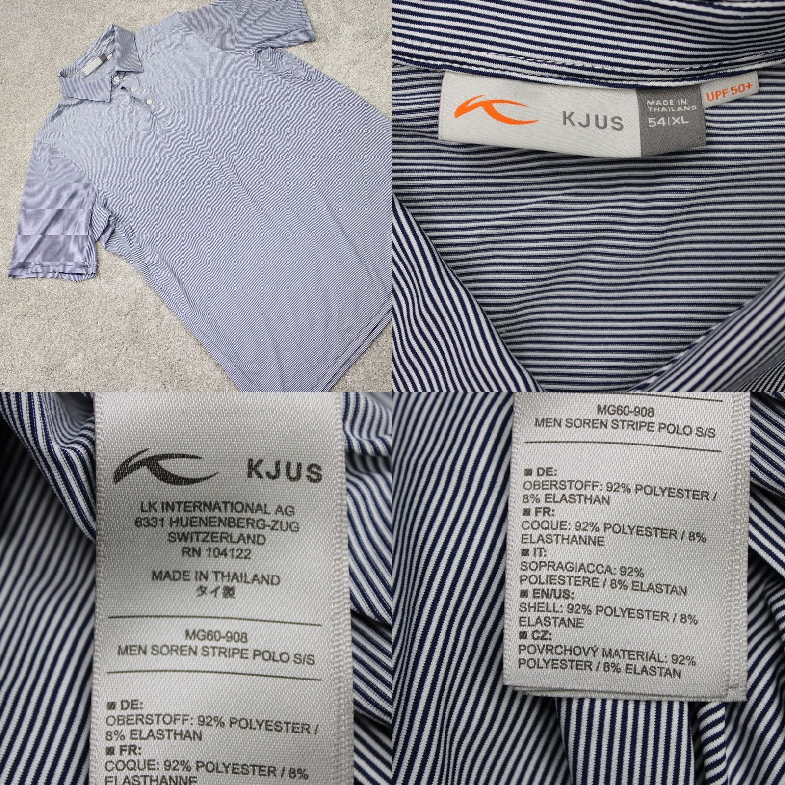 KJUS Kjus Shirt Men 54 XL Blue/White Soren Stripe Polo Stretch Short Sleeve Pullover Polo Shirt Size US XL / EU 56 / 4 - 8 Thumbnail
