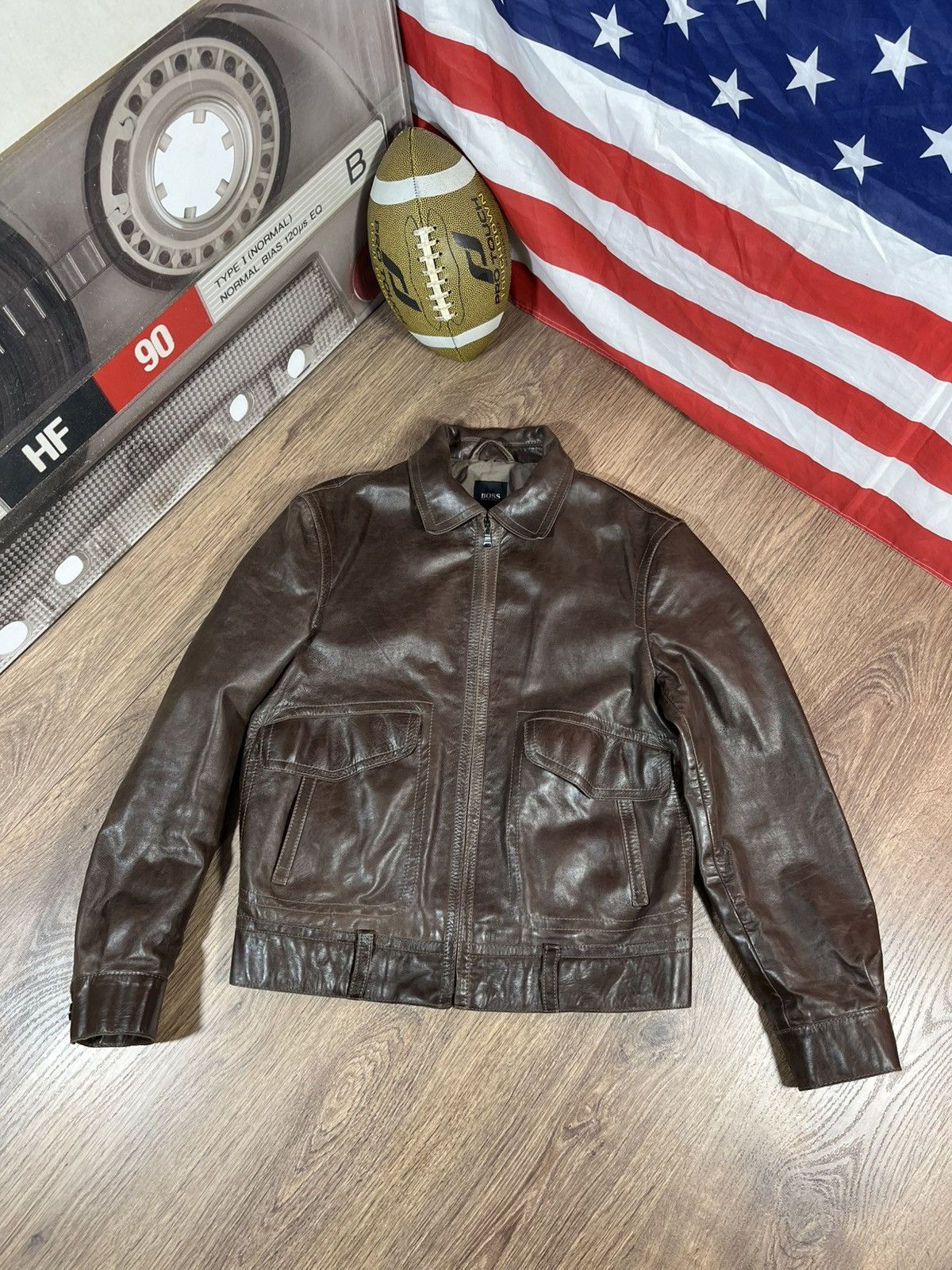 Hugo Boss Hugo Boss Nappa Brown Leather Bomber Rare Size US M / EU 48-50 / 2 - 1 Thumbnail