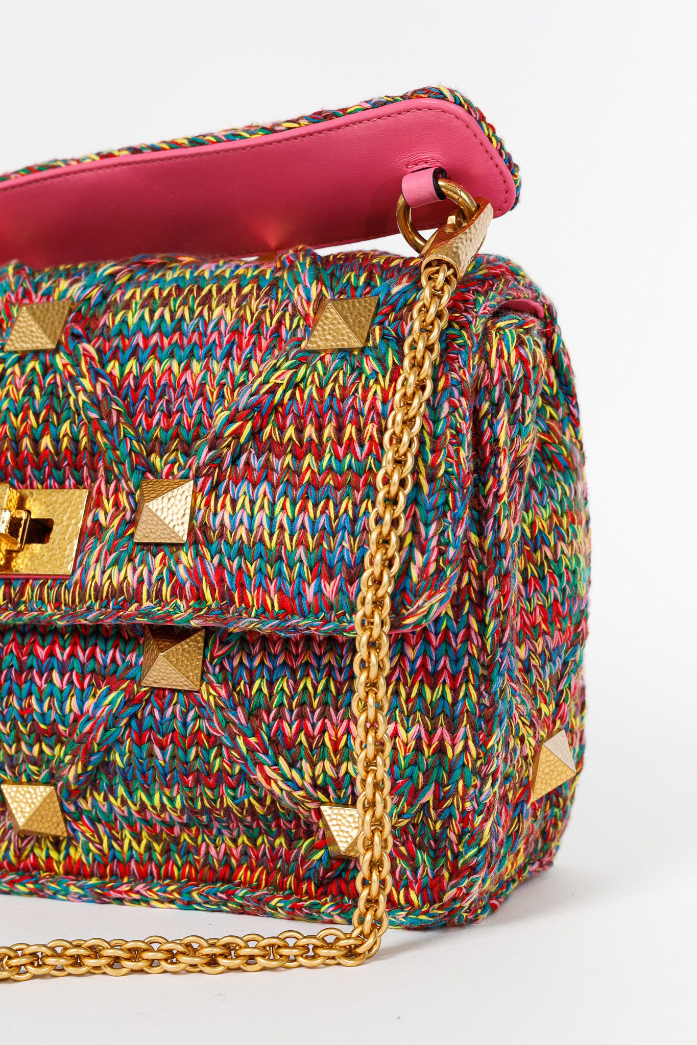 Valentino Valentino Garavani Roman Stud Crochet Shoulder Bag Size ONE SIZE - 9 Thumbnail