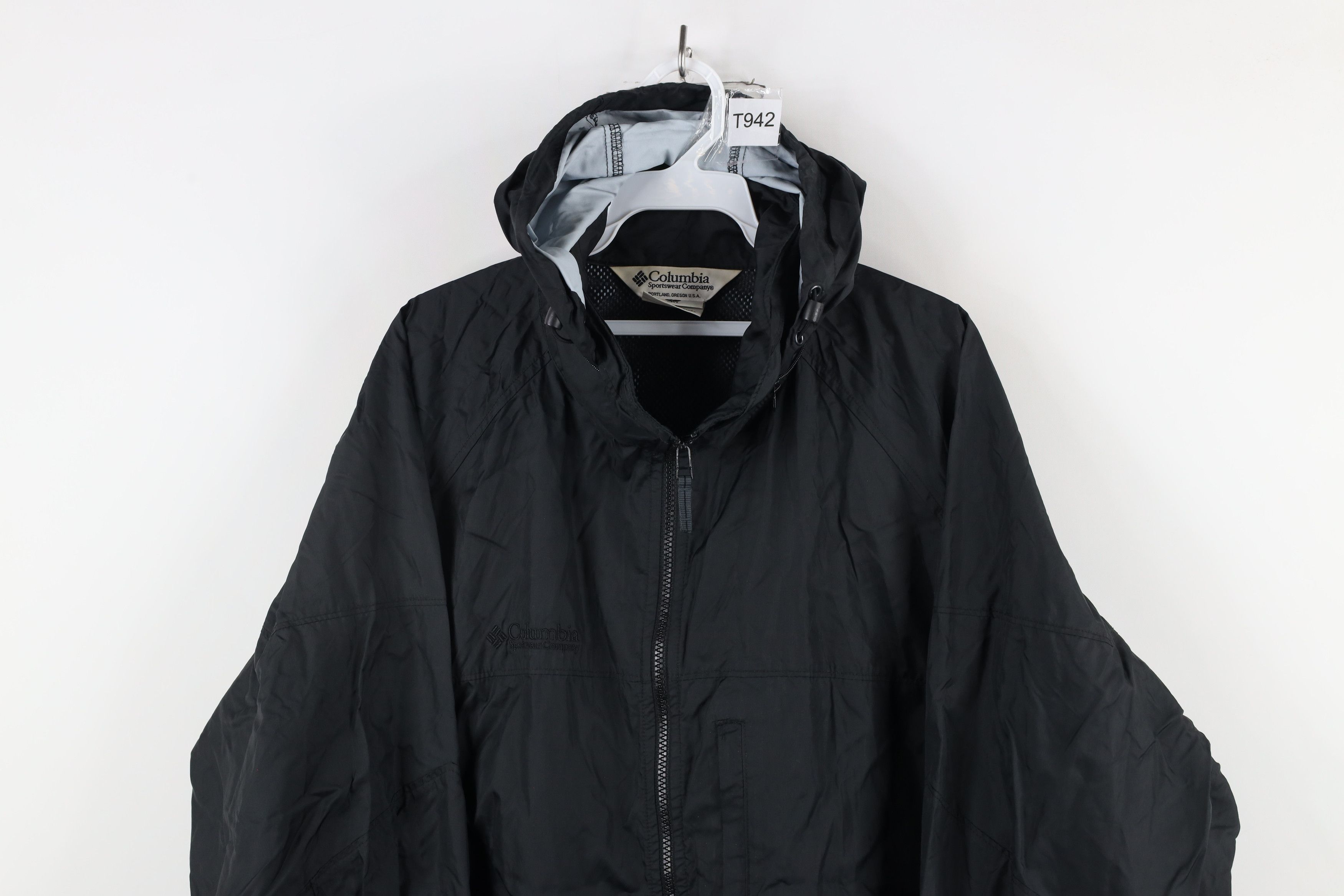 Vintage 90s Columbia Hooded Packable Rain Jacket Black