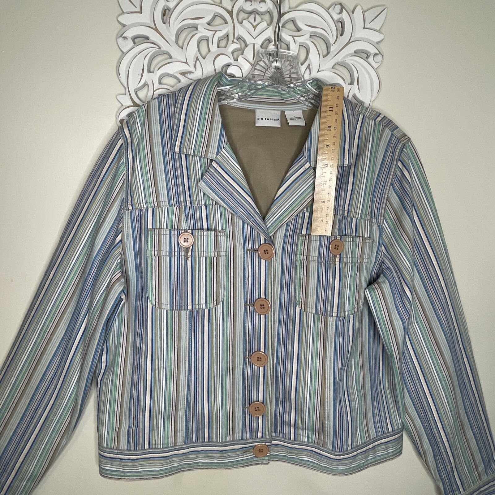 Other KIM ROGERS size L Denim Jacket BLUE GREEN Striped COTTON Size L / US 10 / IT 46 - 6 Thumbnail