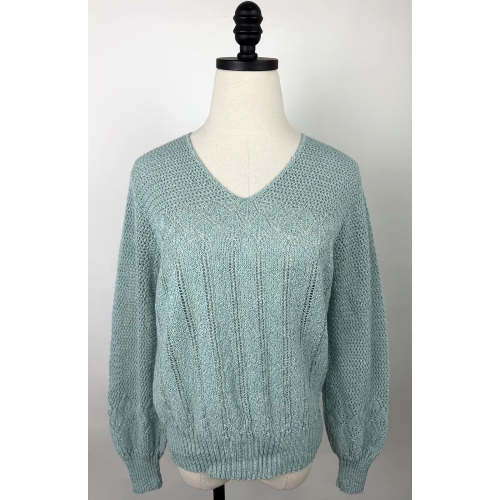 Vintage Vintage The Wilroy Traveller Sweater Womens M Open Knit V-Neck Crochet Blue 70s Bohemian Retro Size M / US 6-8 / IT 42-44 - 2 Thumbnail