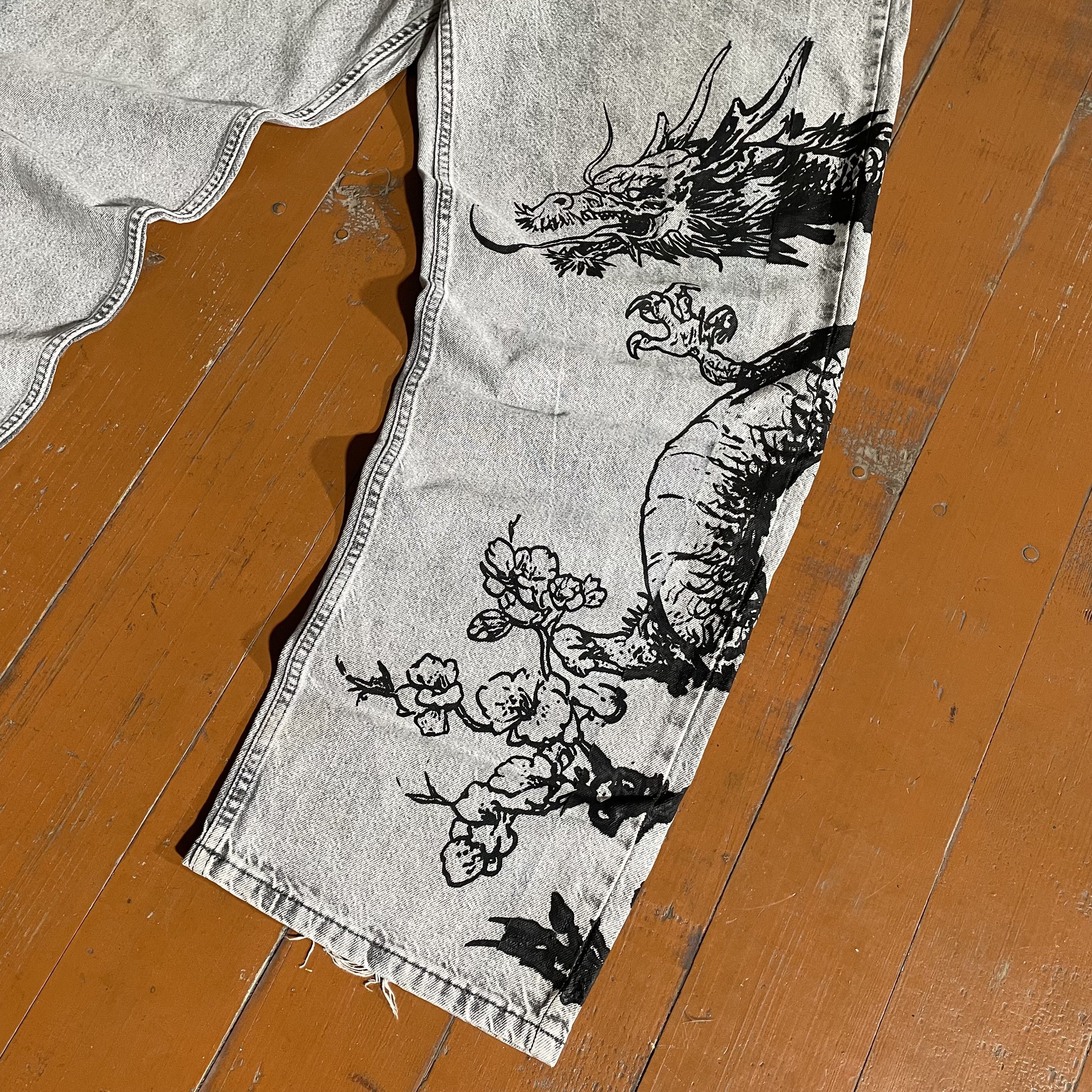 Other Custom pants baggy fit art Dragon distressed alt rare Size US 36 / EU 52 - 5 Thumbnail
