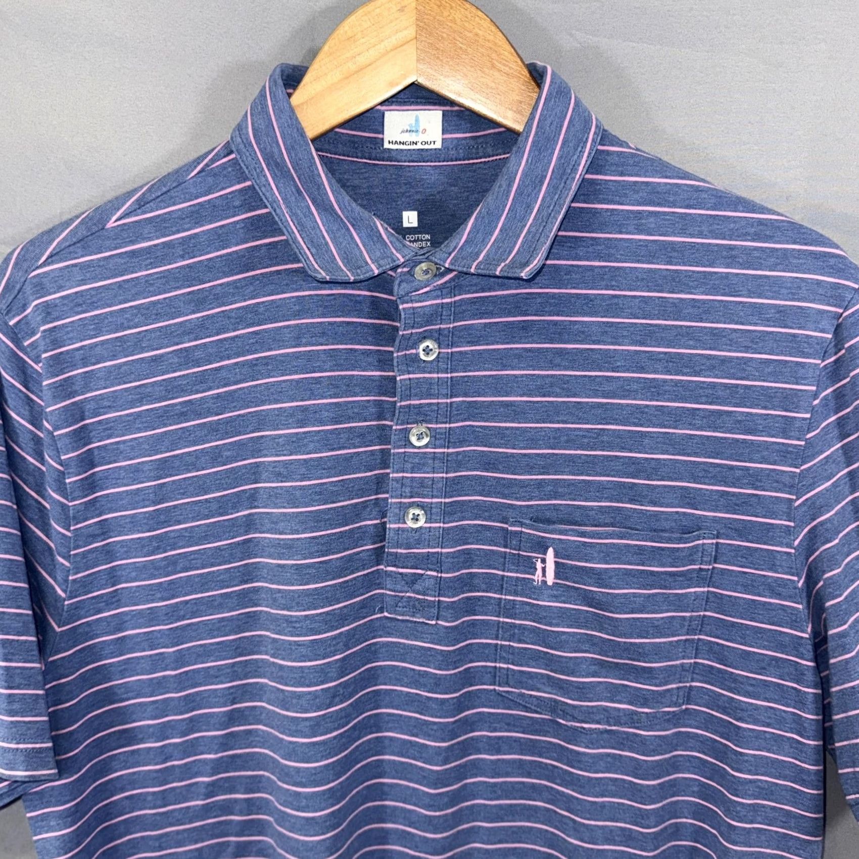 johnnie-O johnnie-O Polo Shirt Mens L Blue Pink Striped Hangin' Out Stretch Pocket Shirt Size US L / EU 52-54 / 3 - 3 Thumbnail