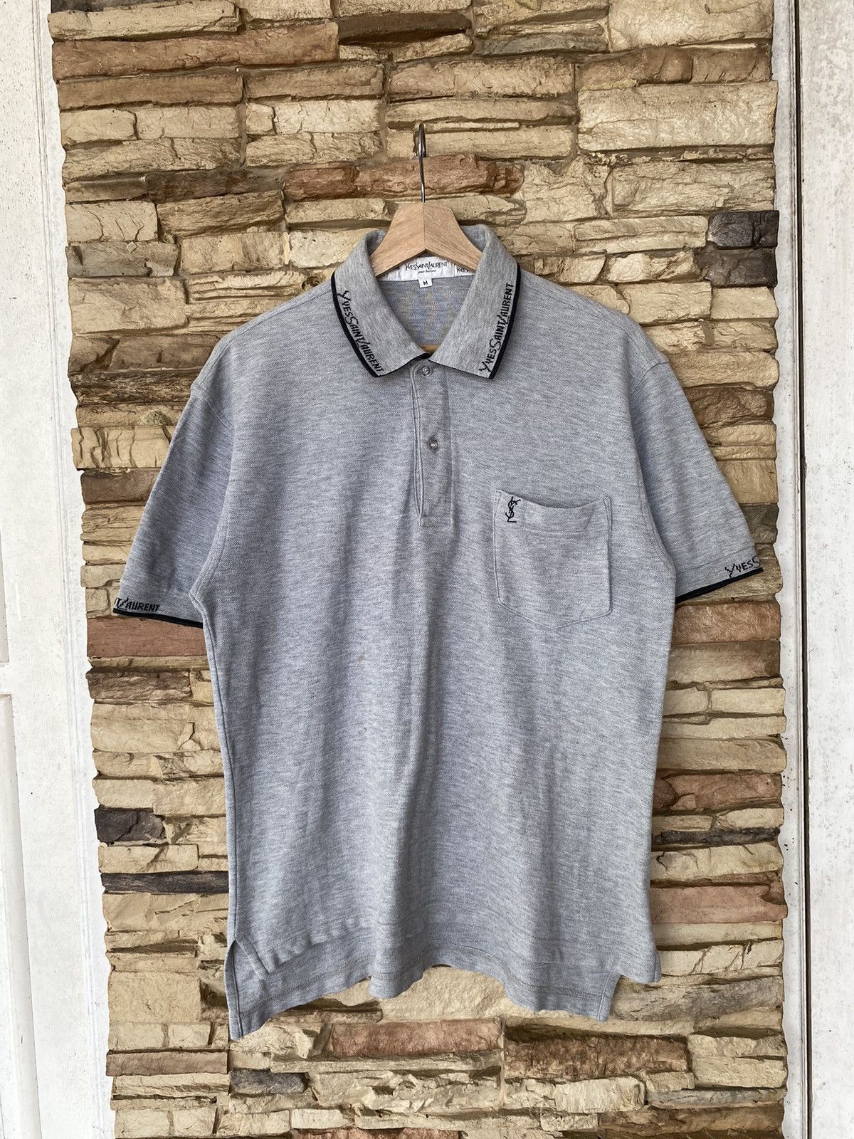 Yves Saint Laurent Yves Saint Laurent Grey Logo Collar Polo Size US S / EU 44-46 / 1 - 4 Thumbnail