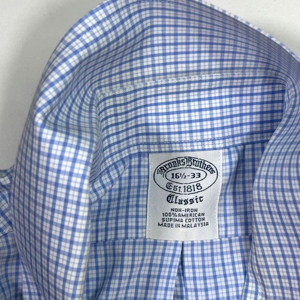 Brooks Brothers Brooks Brothers Dress Shirt Button-Down Blue Check Mens 16.5-33 Non-Iron Classic Fit Long Sleeve 100% Cotton Size US XL / EU 56 / 4 - 5 Thumbnail