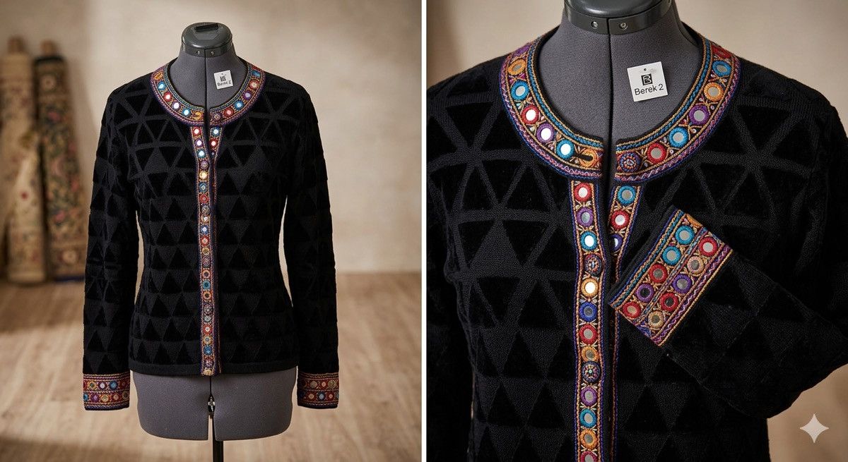 Other 90s Berek 2 by Takako Sakon Mirror Embellished Cardigan Size S / US 4 / IT 40 - 1 Thumbnail