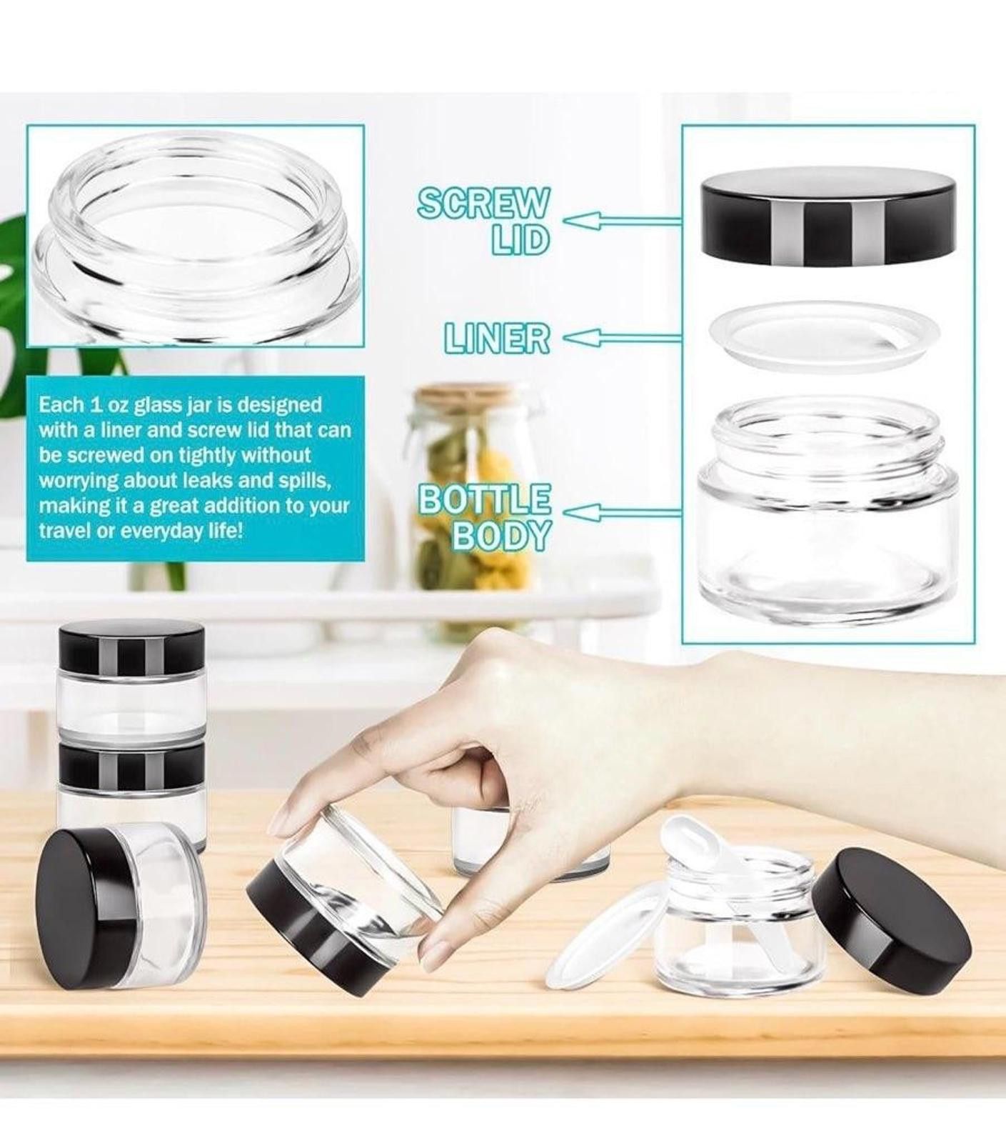 Other 6 Pack 1 Oz Clear Glass Containers With Lids & Inner Liners Size ONE SIZE - 4 Thumbnail