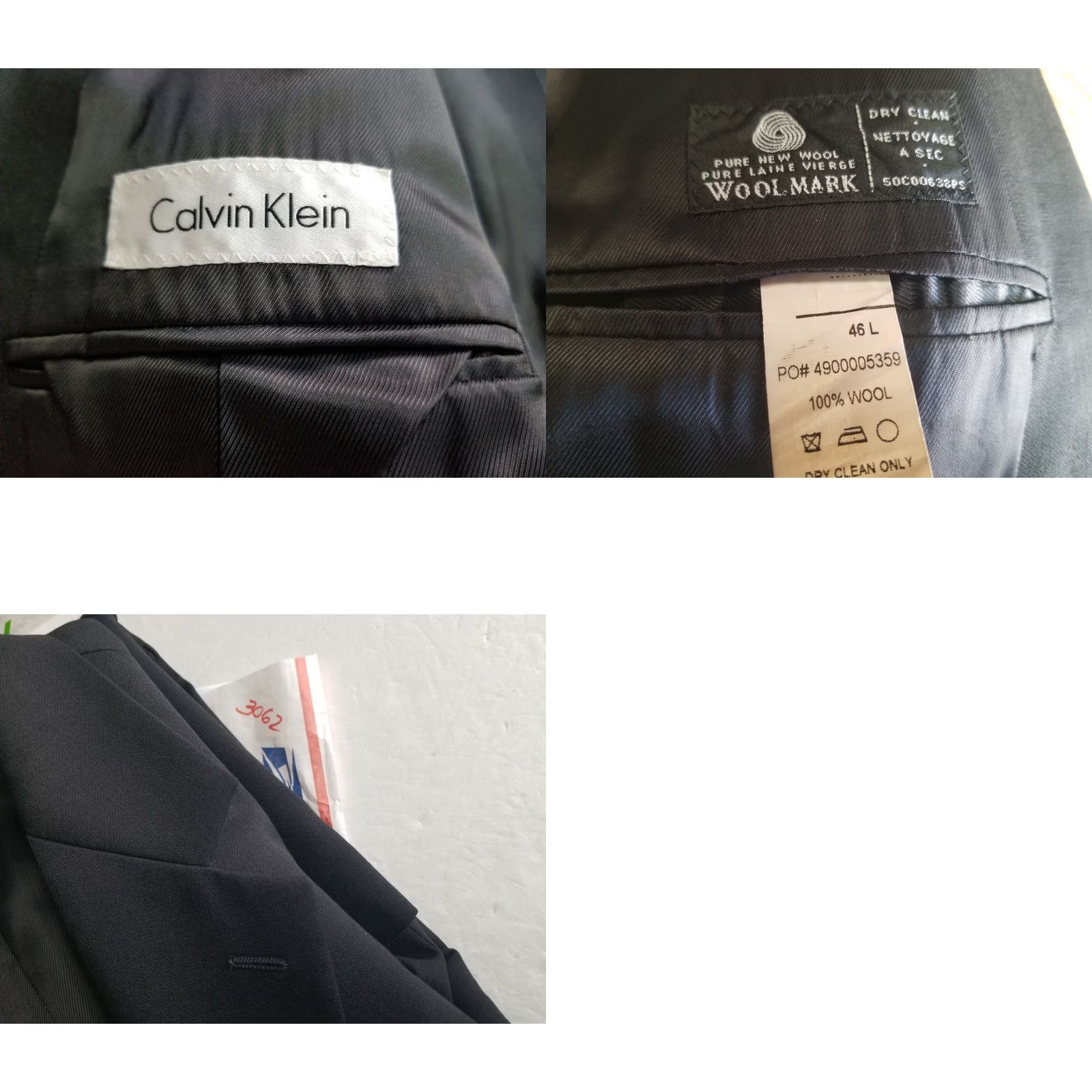 Calvin Klein Calvin Klein Blazer Mens 46L Black 100% Wool Wool Suit Sport Coat Jacket 3 Button Cardigan? Size 46R - 9 Thumbnail