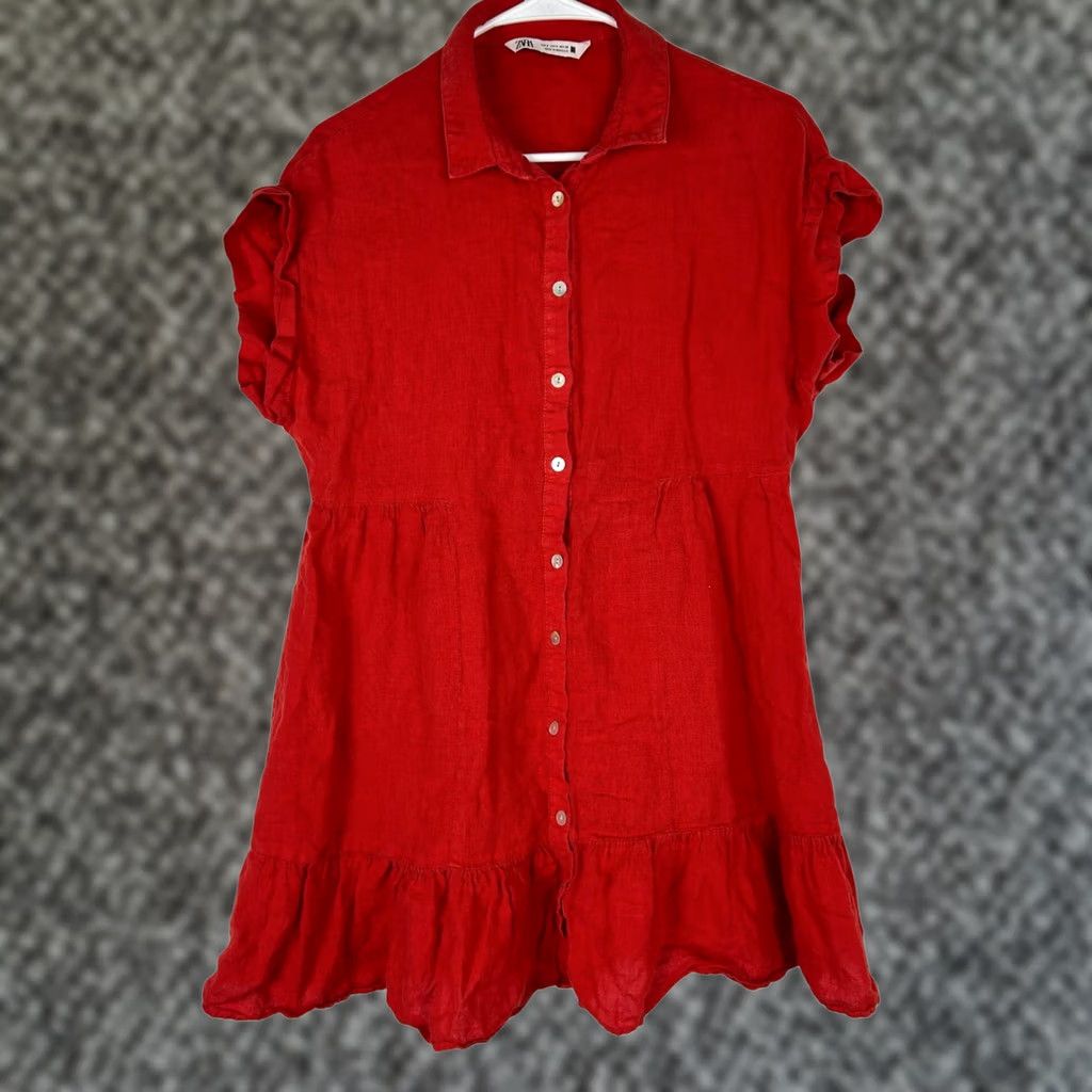 linen button down dress zara Zara tiered button down mini dress Size XS