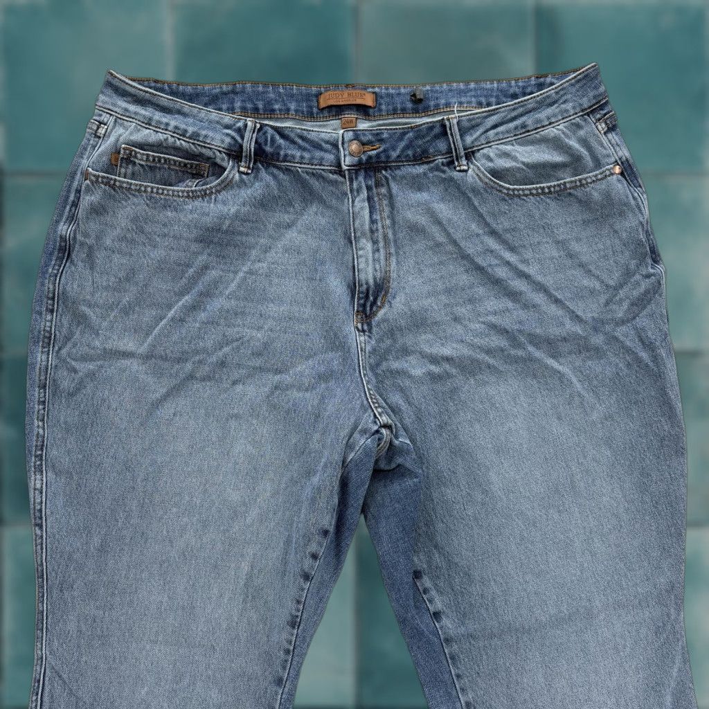 Denime Judy Blue Jeans 24W Boyfriend Fit Ankle Distressed Hem Blue Denim Preppy Womens Size 42" / US 20 - 1 Thumbnail