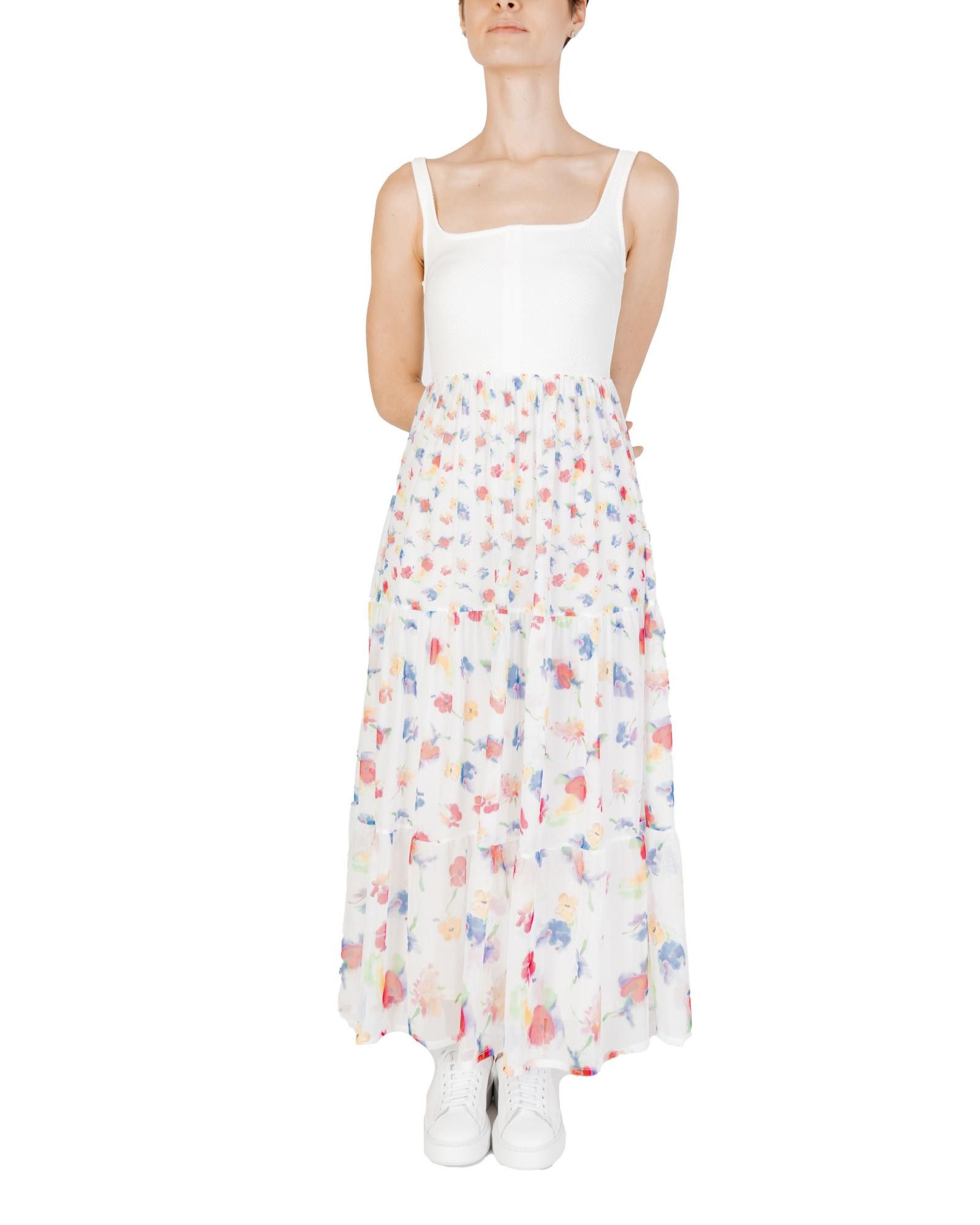 image of Desigual Floral Sleeveless Round Neck Dress in White, Women's (Size Small)