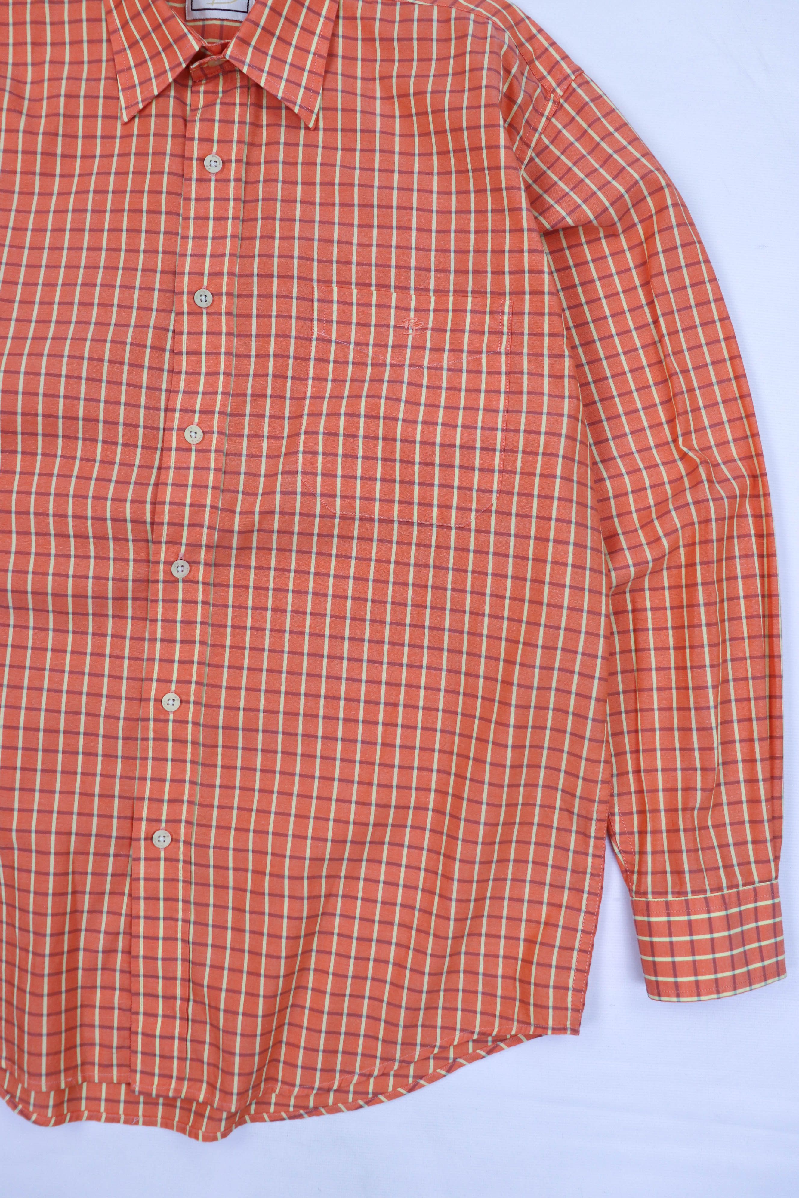 Pierre Balmain Pierre Balmain Vintage 90s Checkered Light Orange LS Shirt Size US M / EU 48-50 / 2 - 5 Thumbnail