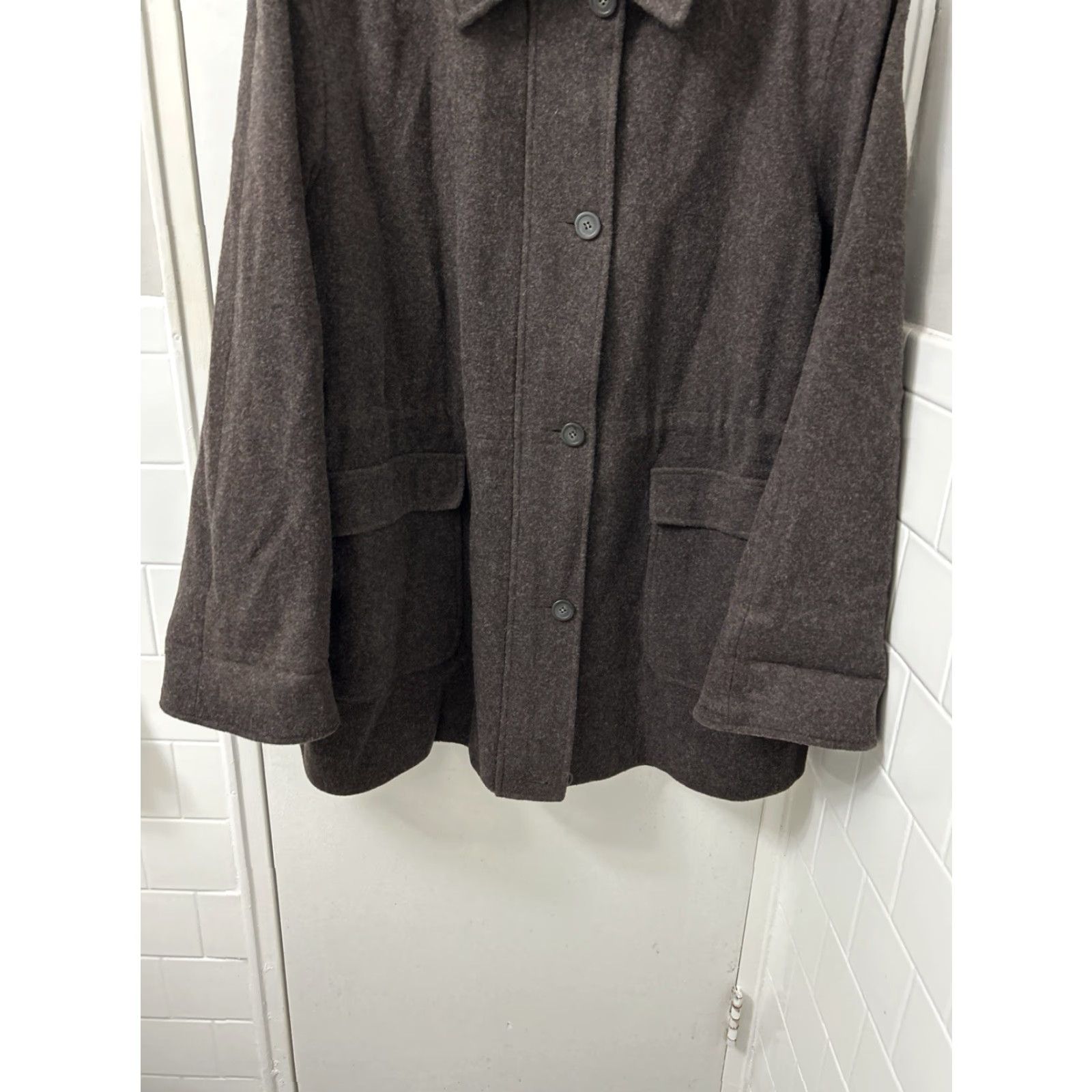 London Fog VINTAGE London Fog Coat Womens XL Brown 100% Wool Full Zip Button Front L/S Pockets Size XL / US 12-14 / IT 48-50 - 3 Thumbnail