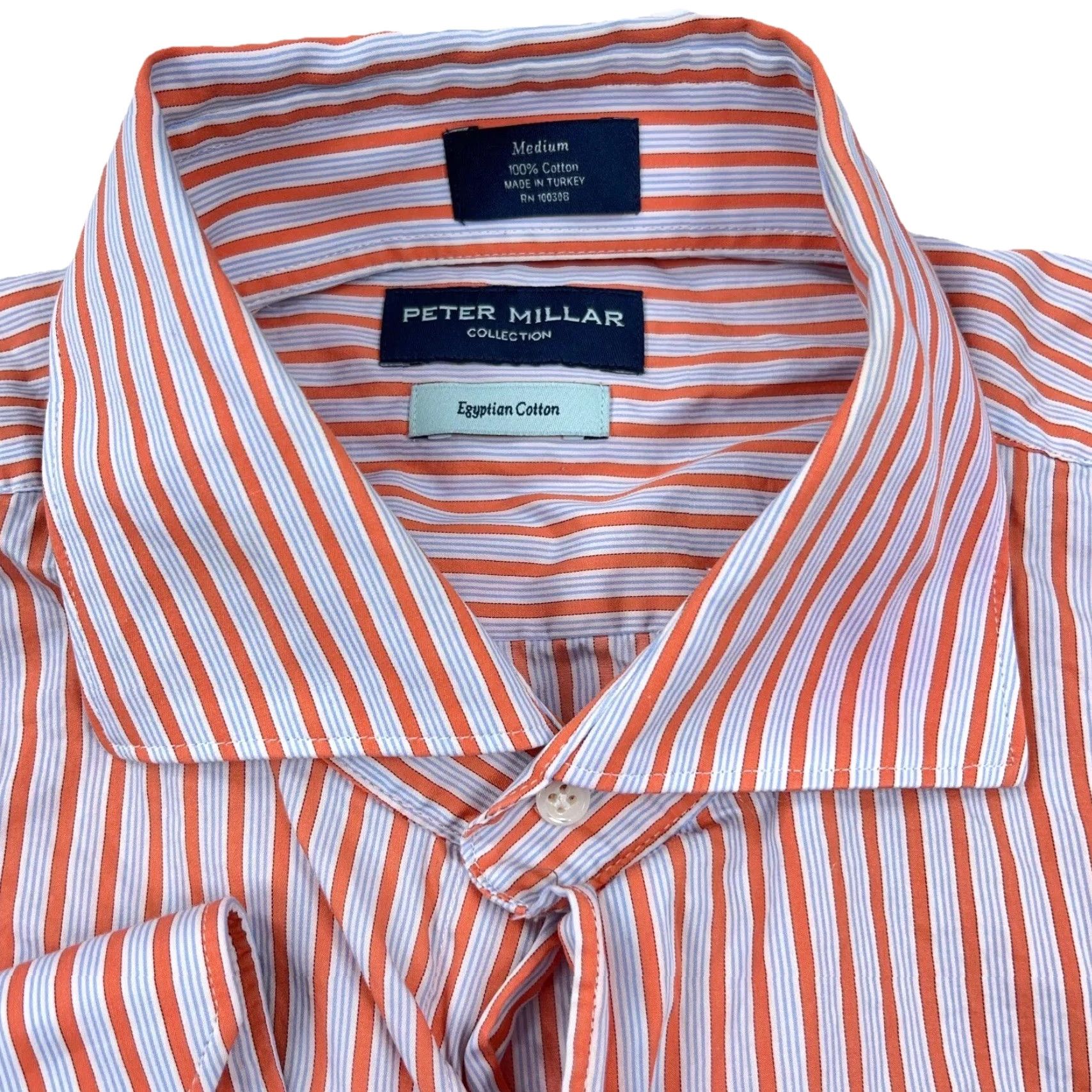 Peter Millar Peter Millar Shirt Men Medium Orange Striped Button-Up Dress Egyptian Cotton Size 40R - 4 Thumbnail