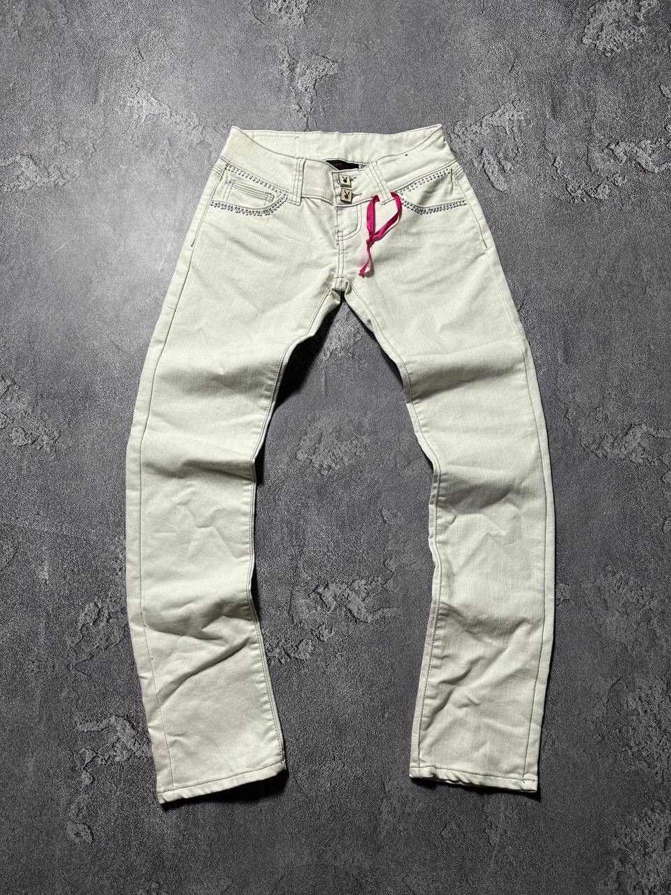 If Six Was Nine × Le Grande Bleu (L.G.B.) × Playboy 💥CRAZY SKINNY PLAYBOY PANTS WHITE Size 28" / US 6 / IT 42 - 2 Thumbnail