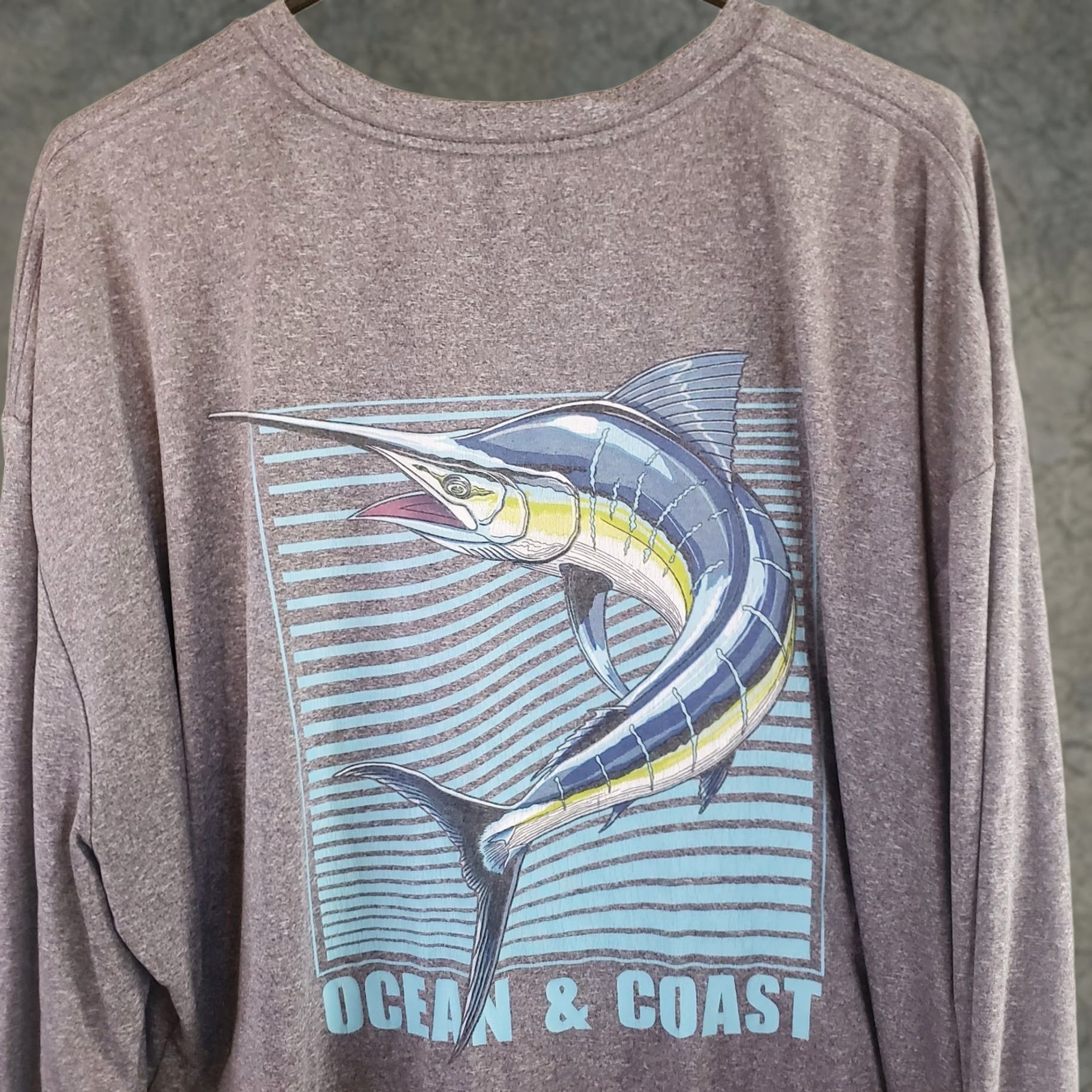 Vintage Ocean Coast Mens Long Sleeve T-Shirt Sun Block UPF 50 Gray 2XL Raglan Crew Neck Solid Casual Fishing Outdoor Sports Nationwide Size US XXL / EU 58 / 5 - 1 Thumbnail