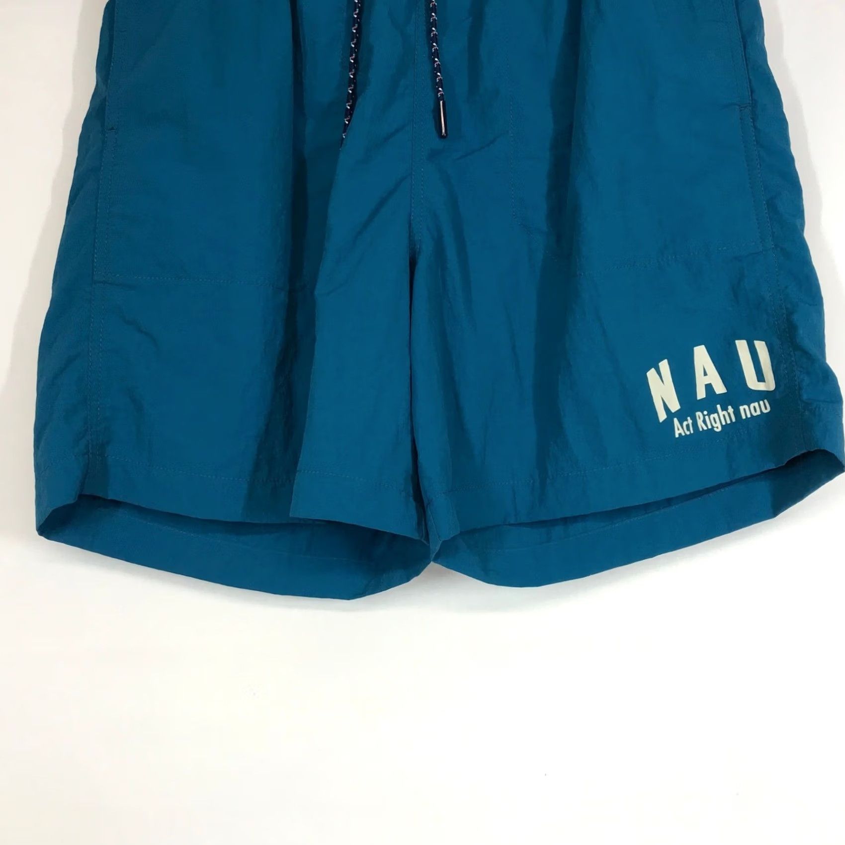 Vintage NAU Men Teal Blue Swim Shorts Active Right Elastic Waist Drawstring Pockets Size ONE SIZE - 3 Thumbnail