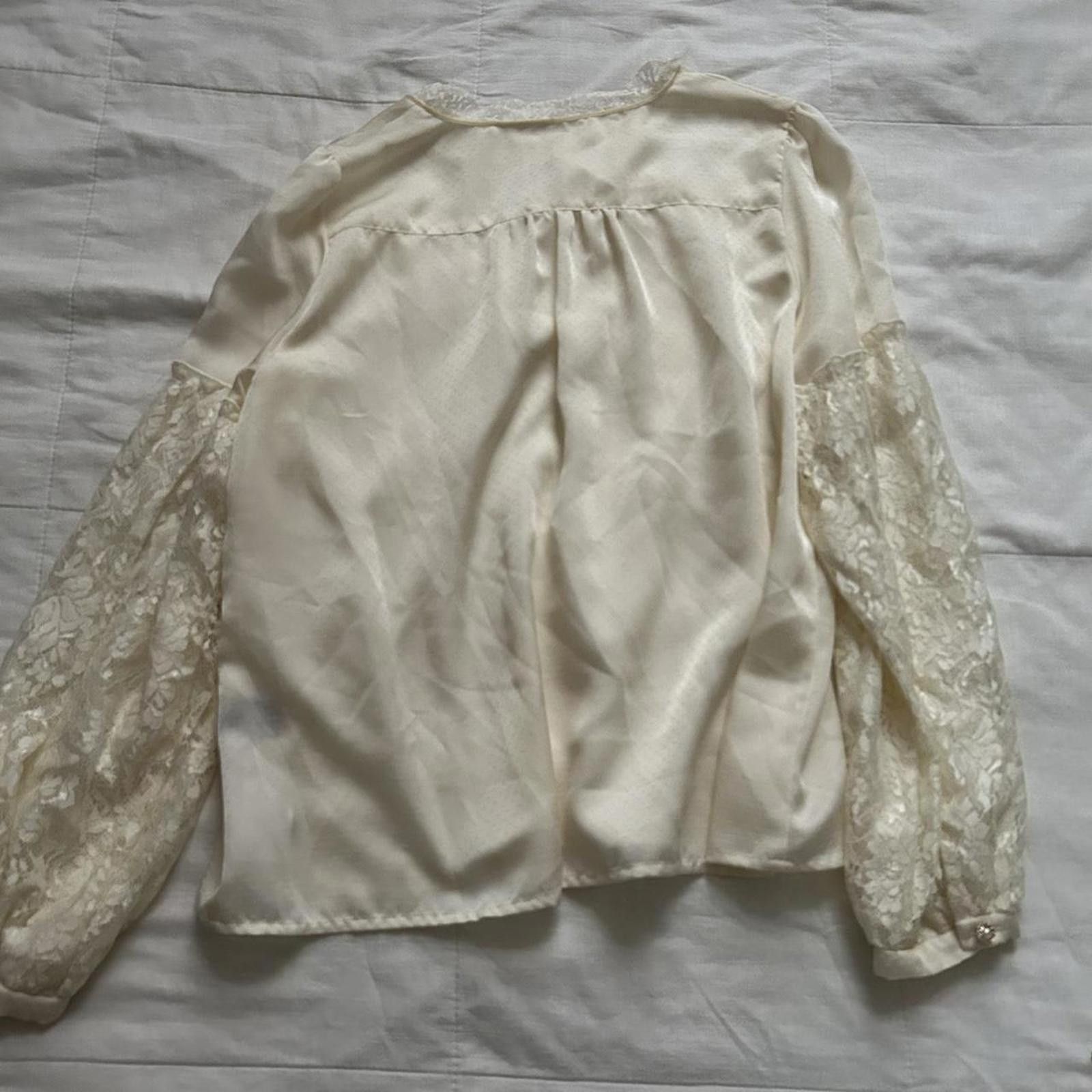 Axes Femme Cream textured lace blouse with long sleeves