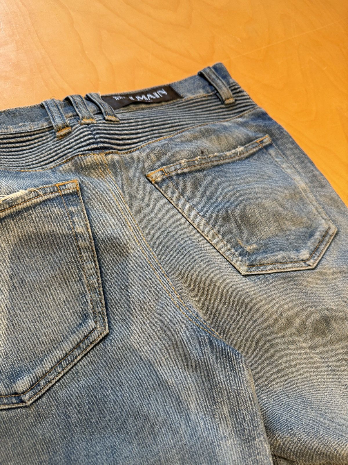 Balmain Balmain biker denim distressed blue fade Size US 31 - 11 Thumbnail
