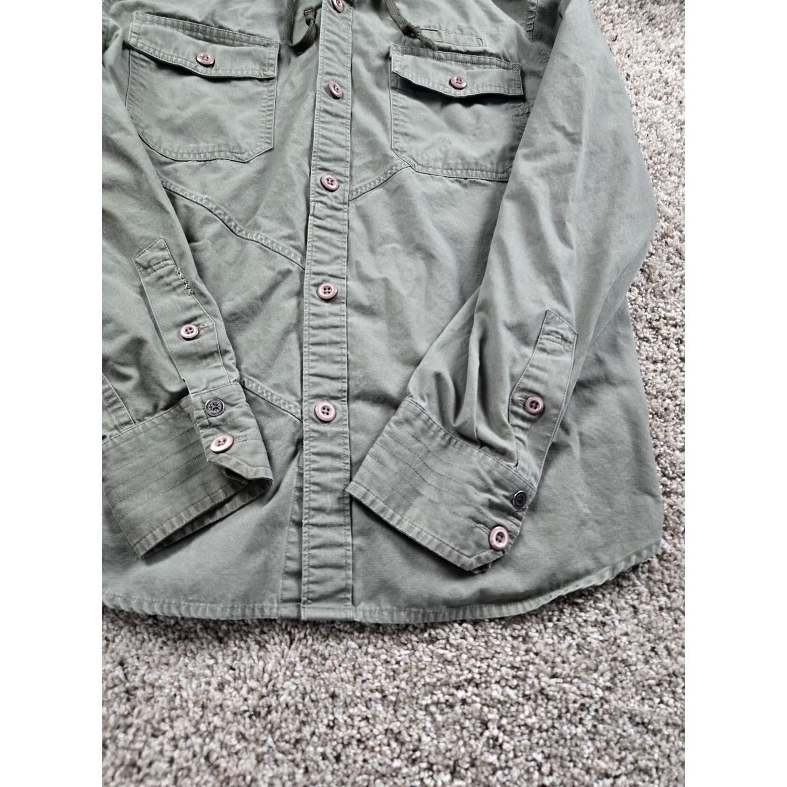 Quiksilver VINTAGE Quiksilver Hooded Shirt Mens Small Green Button Front Casual Long Sleeve Shirt Size US S / EU 44-46 / 1 - 3 Thumbnail