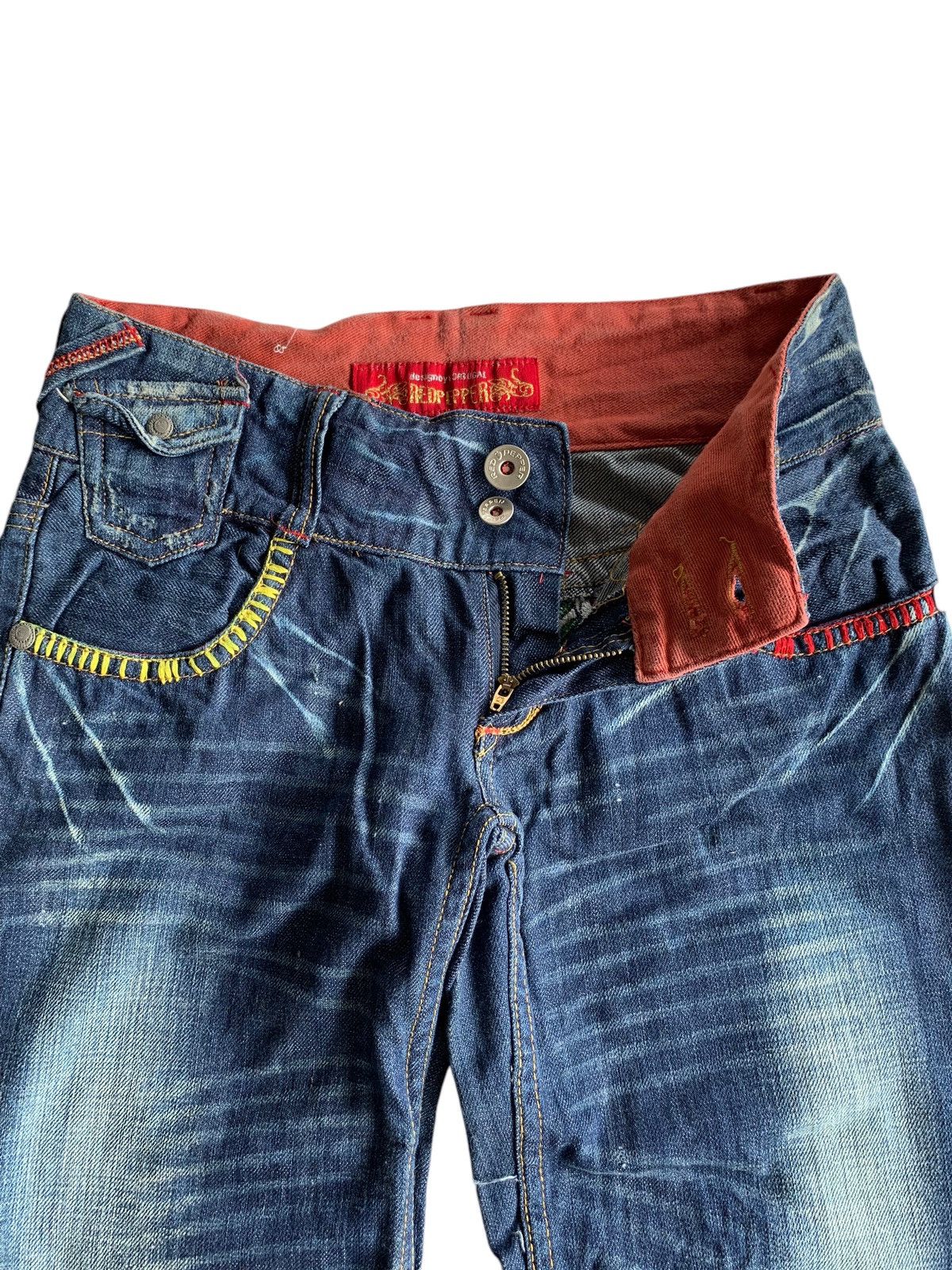 Tornado Mart FLARE RED PEPPER JAPANESE PUNK STYLE DISTRESSED DENIM🌈☠️ Size US 30 / EU 46 - 9 Thumbnail