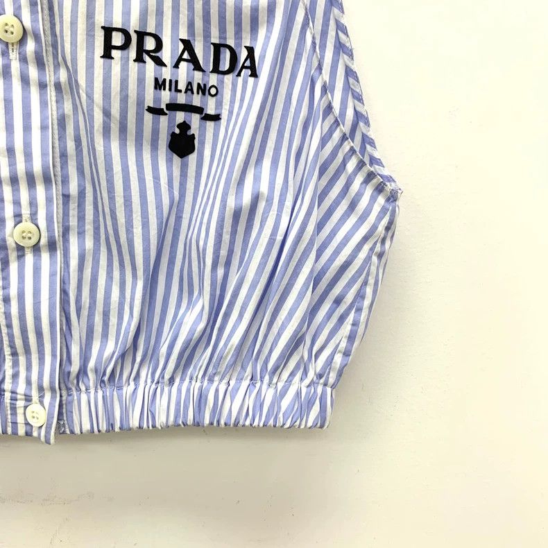 Prada Prada Blue and white vertical stripe classic logo vest shir Size S / US 4 / IT 40 - 4 Thumbnail