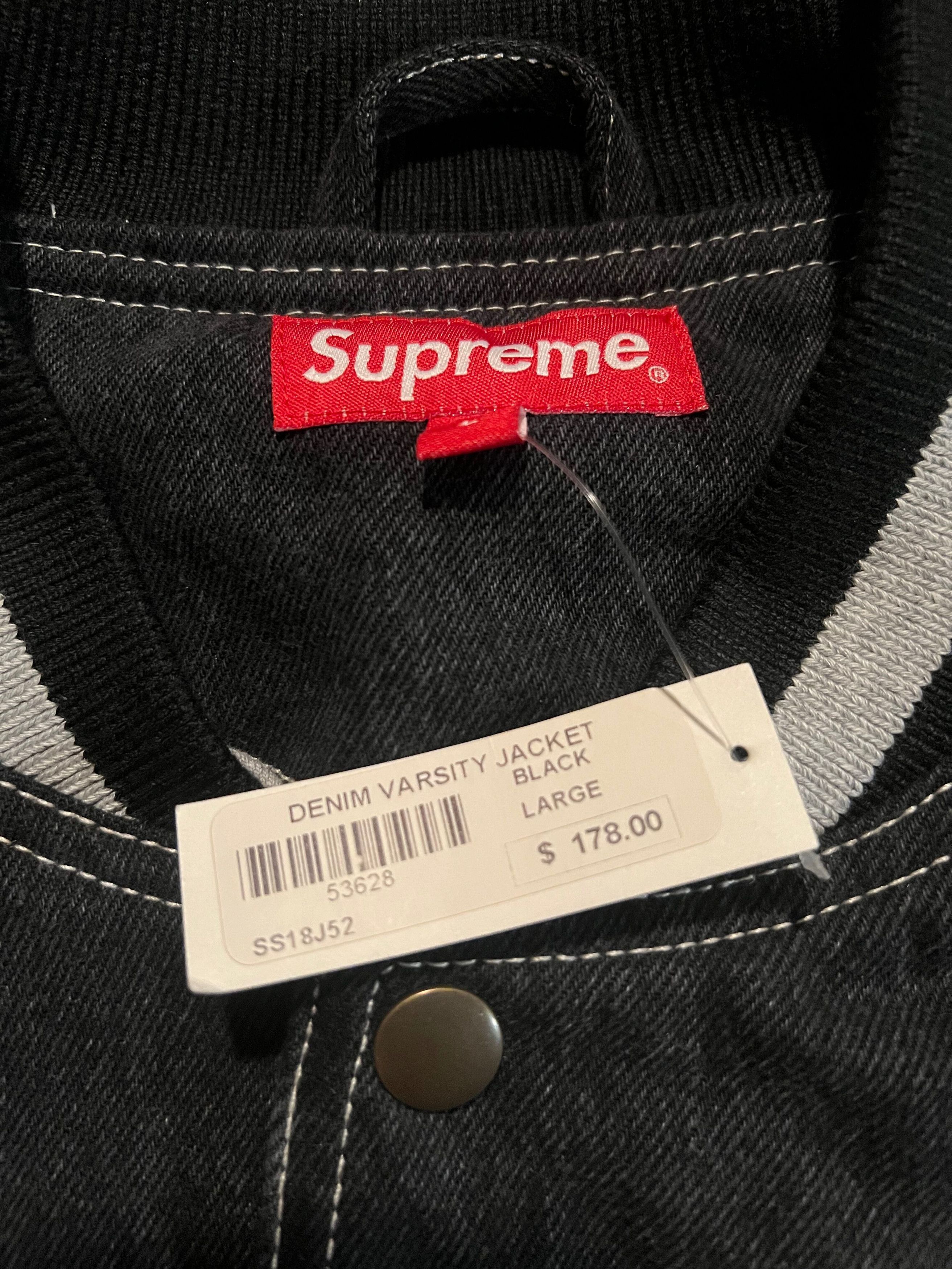 Supreme Supreme Denim Varsity Jacket Blue/Black Large Size US L / EU 52-54 / 3 - 3 Thumbnail