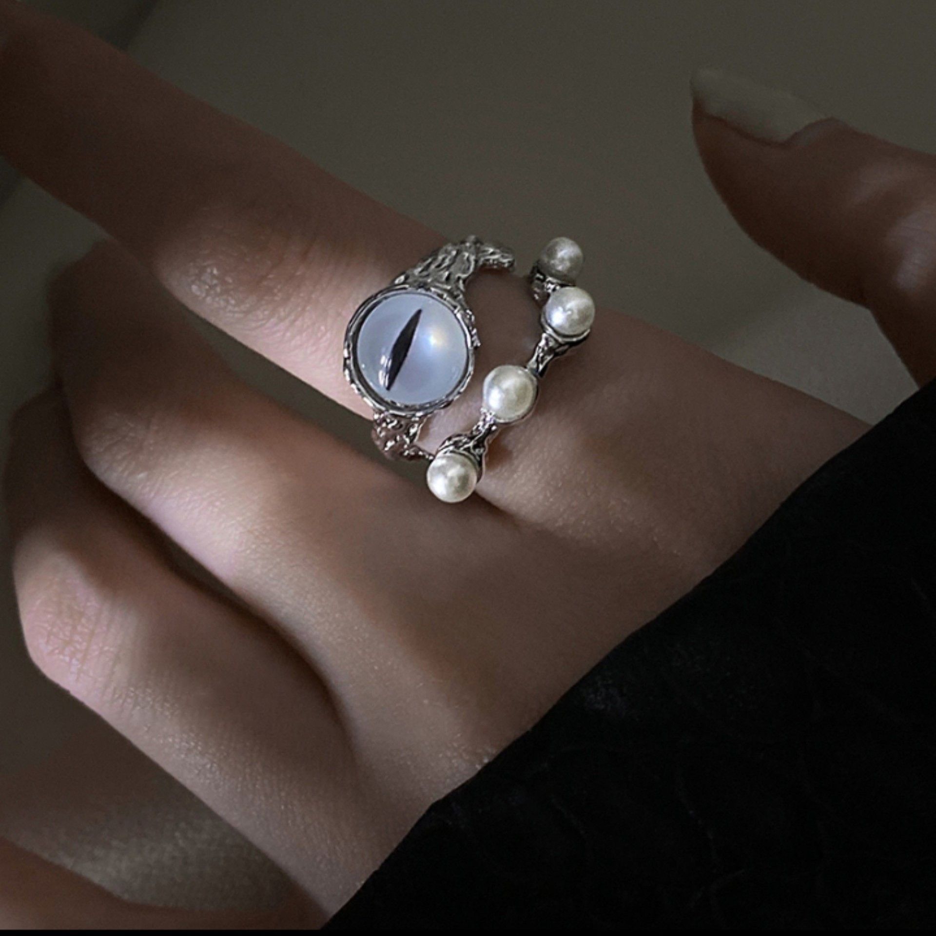 Jewelry Men's Distressed Open-Band Ring with Cat's Eye Stone Size ONE SIZE - 1 Thumbnail
