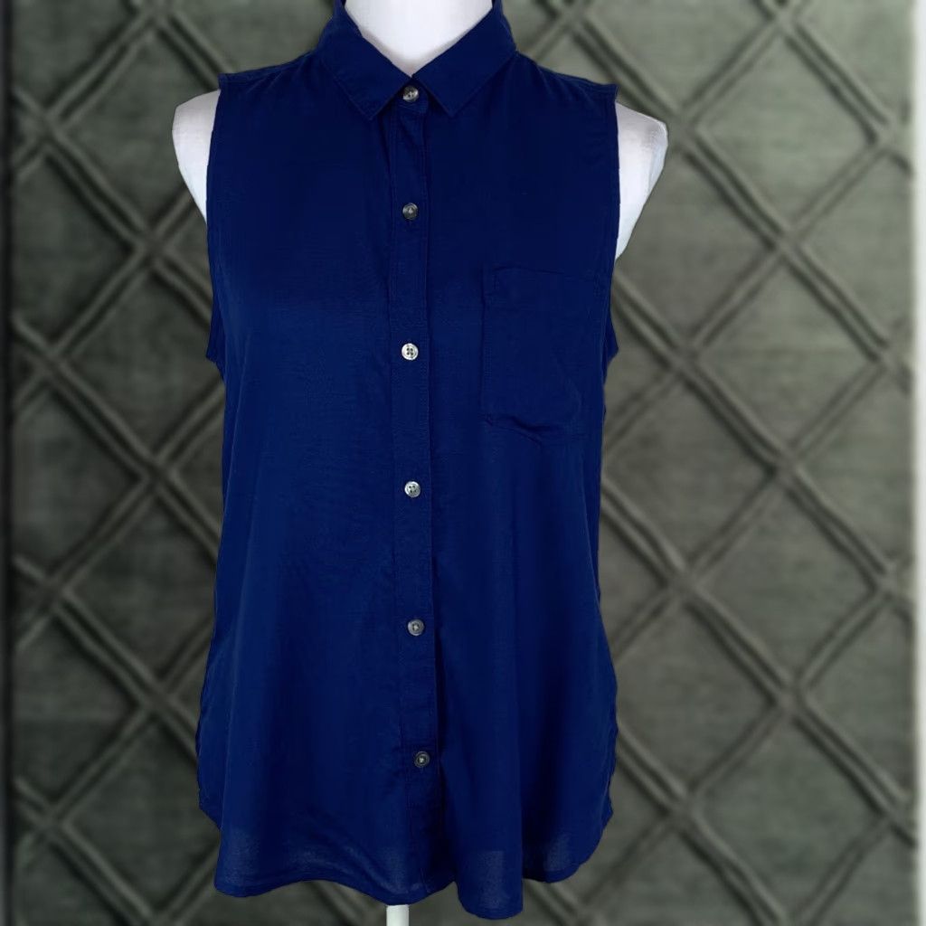 Vintage SO Perfect Shirt Womens M Shirt Relaxed Button Up Sleeveless Dark Blue New Size M / US 6-8 / IT 42-44 - 1 Thumbnail