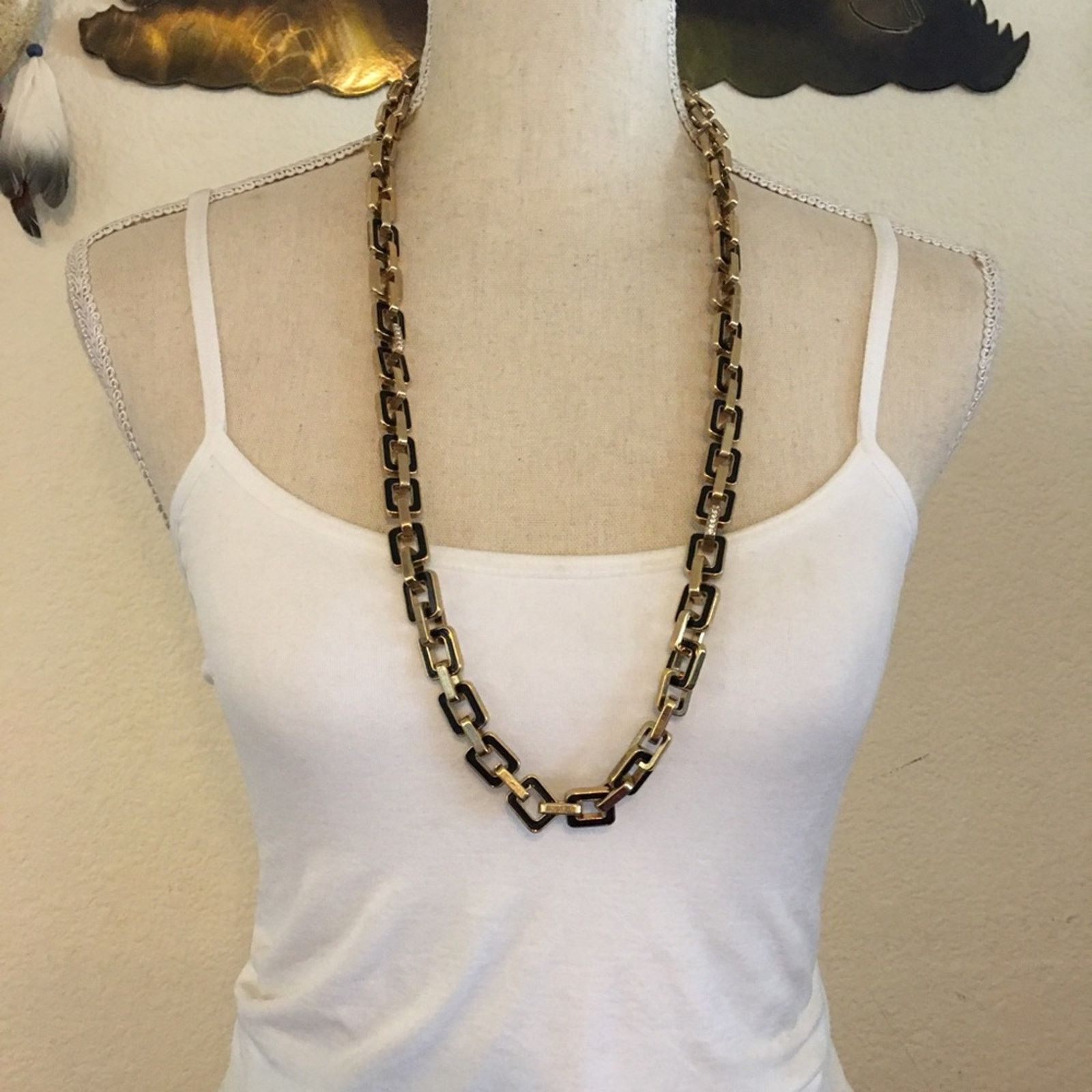 Vintage Vintage gold tone chunky link enamel necklace Size ONE SIZE - 3 Thumbnail