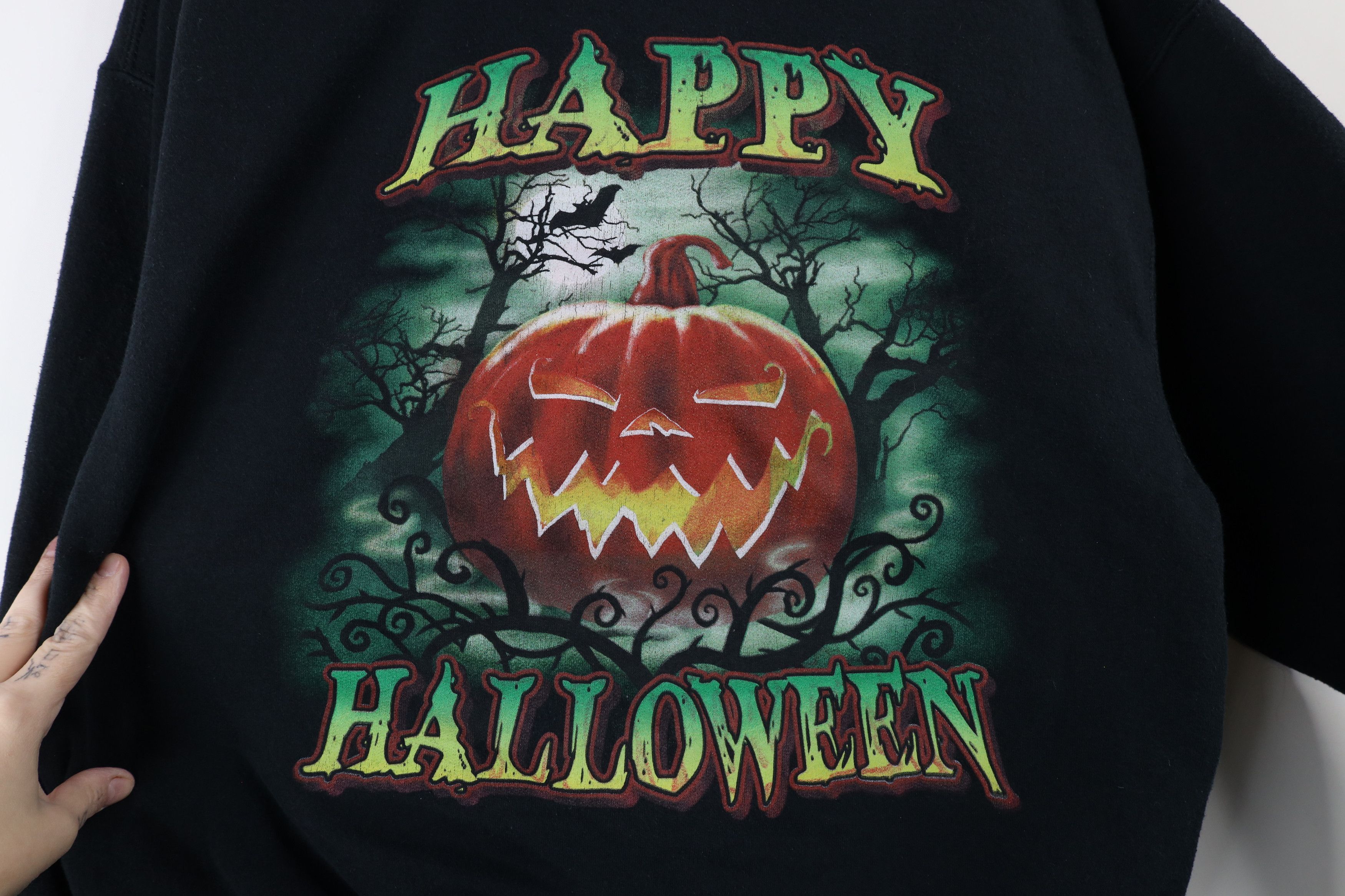 Vintage Vintage 90s Streetwear Halloween Pumpkin Sweatshirt Black Size US L / EU 52-54 / 3 - 4 Thumbnail