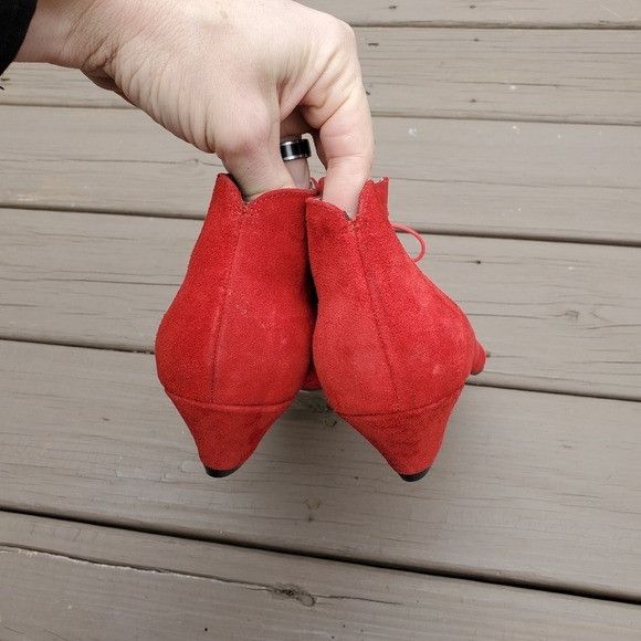 Vintage Vintage 80s Red Suede Leather Retro Pin Up Girl Lace-up Boot Size US 11 / IT 41 - 3 Thumbnail