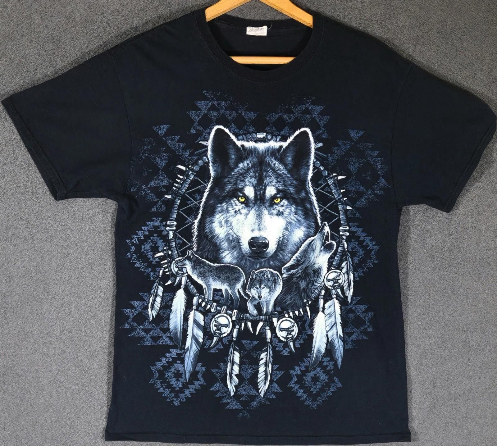 Fruit Of The Loom Vintage 90s Wolf Dreamcatcher Animal Graphic SIZE M (#2) Size US M / EU 48-50 / 2 - 1 Thumbnail