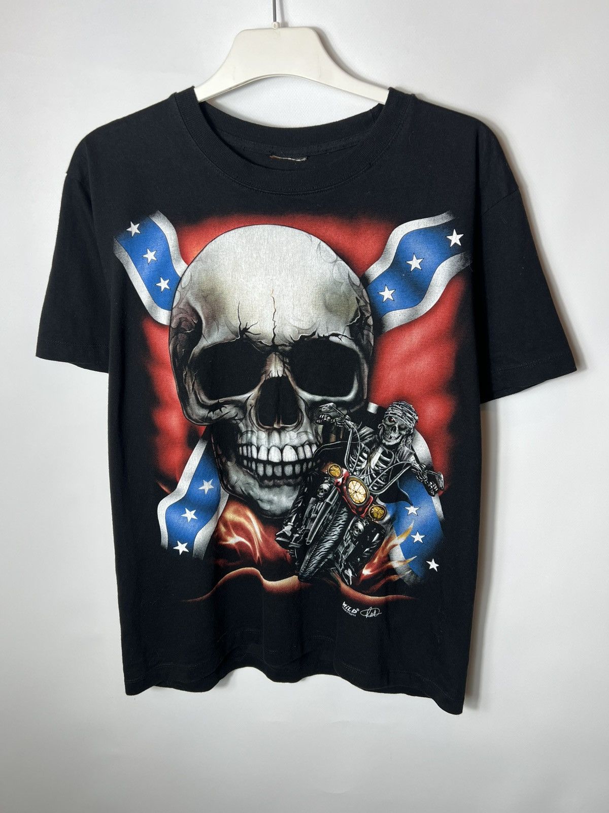 Vintage Vintage streetwear Wild Y2K Harley Style AOP Skull Biker Tee Size US M / EU 48-50 / 2 - 1 Thumbnail