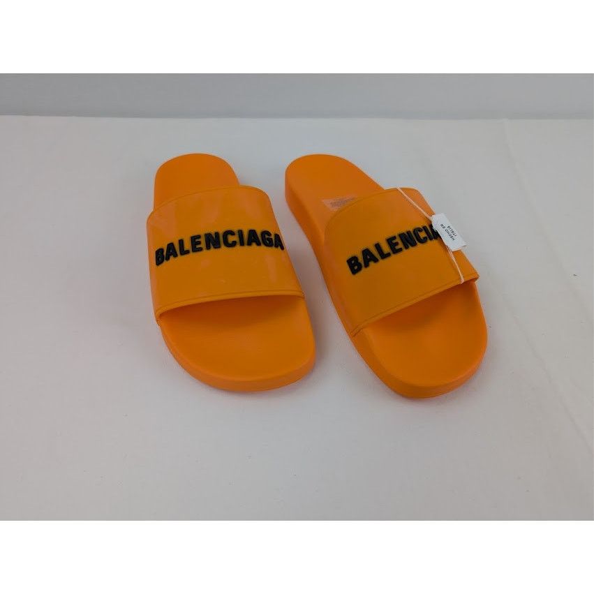 Balenciaga o1rshd1 Q:2 / Rubber Logo Pool Slide Sandals Orange / Black Size US 12 / EU 45 - 6 Thumbnail